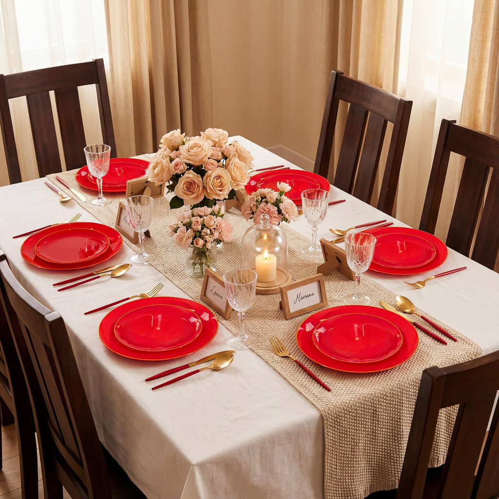 DaYammi 150Pcs Gold Plastic Plates with Disposable Silverware,White Gold Disposable Dinnerware Set - 30 Dinner Plate,30 Dessert Plate,90 Gold Cutlery with White Handles,Fancy Plates for Party Wedding