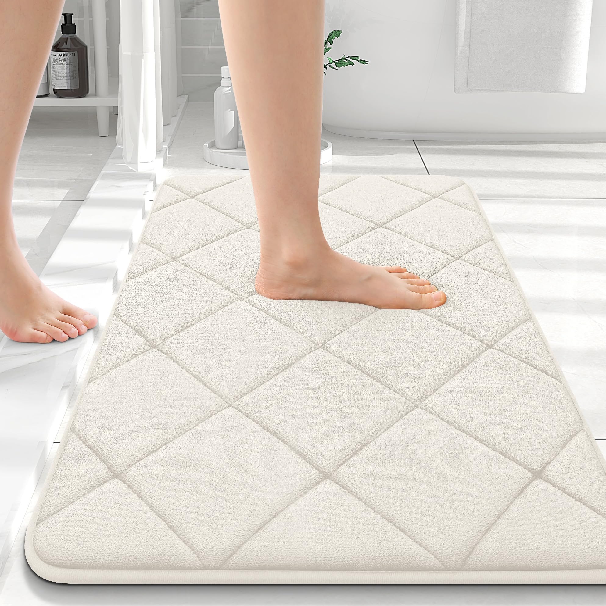 OLANLY Memory Foam Bath Mat 30x20, Ultra Soft and Absorbent Bathroom Rugs, Machine Washable, Comfortable Bath Carpet for Bathroom Floor, Tub and Shower, Black
