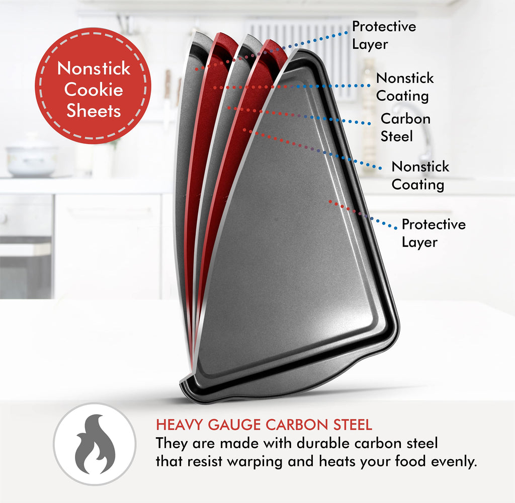 Perlli Cookie Sheets for Baking Non Stick Oven Pan Tray Baking Sheet 3-Piece Set (Small, Medium & Large) Carbon Steel BPA Free Cooking and Baking Trays for Cakes and Cookies