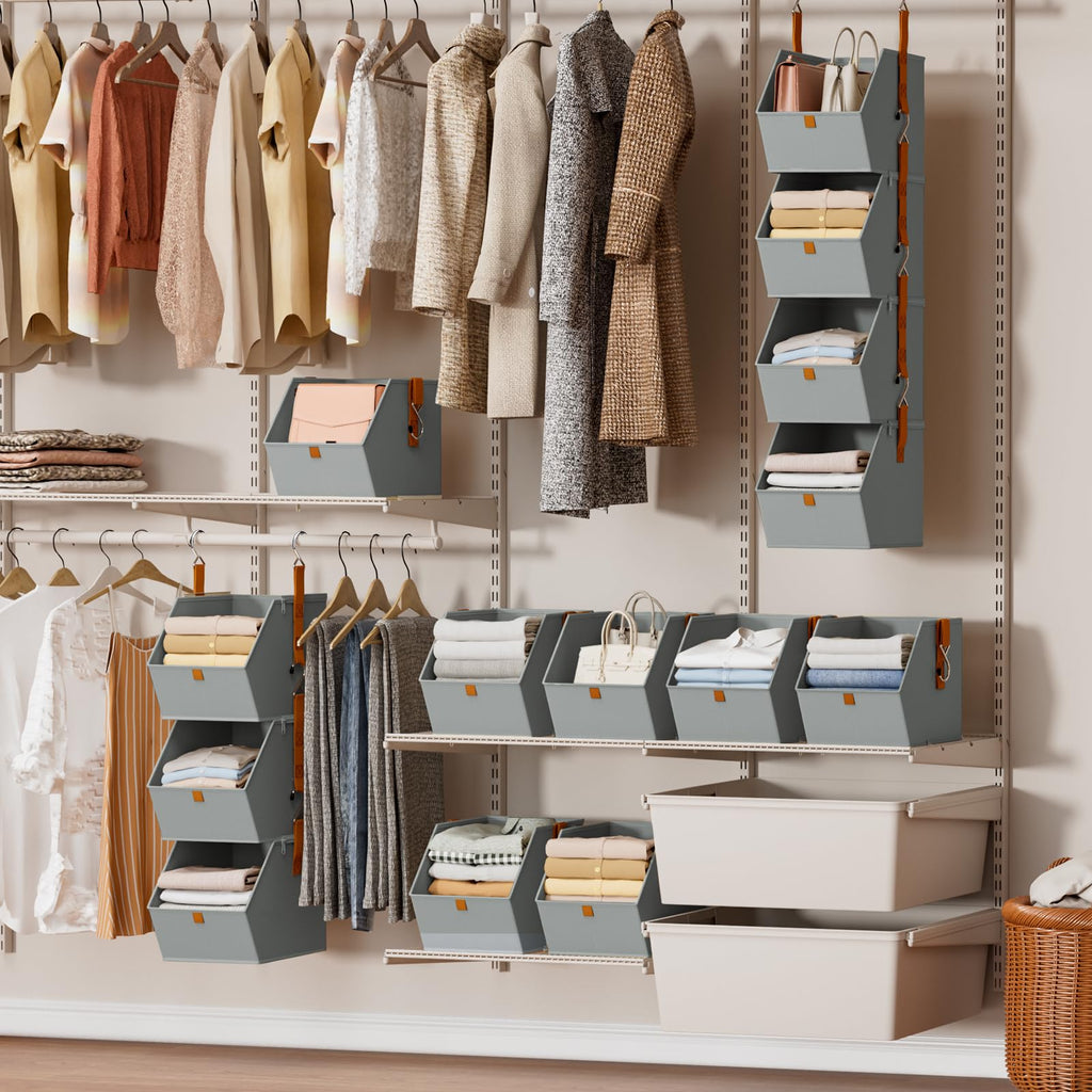 Homsorout Hanging Closet Organizer 4 Tier - Clothes Hanging Shelves, Space-Saving Closet System, Fabric Storage Bins Bedroom Organization, Collapsible Baskets for Home, Dorm, Rv, Beige