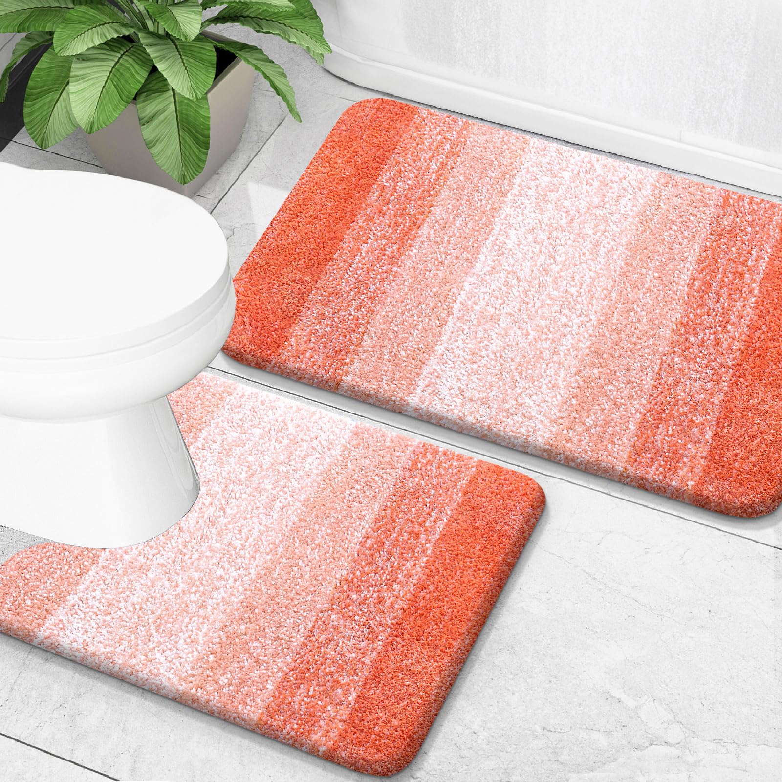 OLANLY Bathroom Rug Set 2 Piece, Soft Absorbent Microfiber Bath Mats and U-Shaped Contour Toilet Rug, Non-Slip, Machine Wash Dry, Plush Shaggy Bath Mats for Bathroom (24"x16"+24"x20", Grey)
