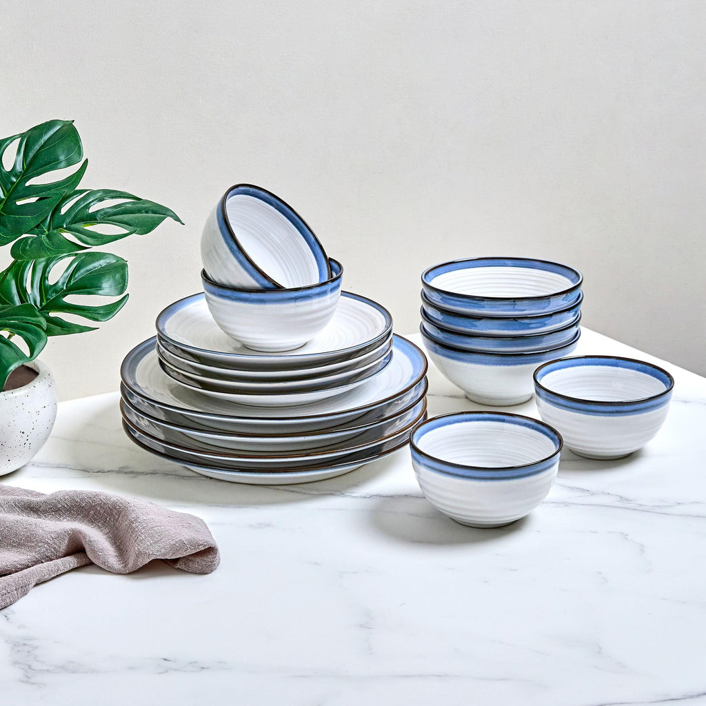 Sango Siterra Painter's Palette 16-Piece Stoneware Dinnerware Set - Service for 4, Ceramic Plates and Bowls Sets, Chip Resistant, Rustic Dishware, Microwave & Dishwasher Safe Kitchen Dishes