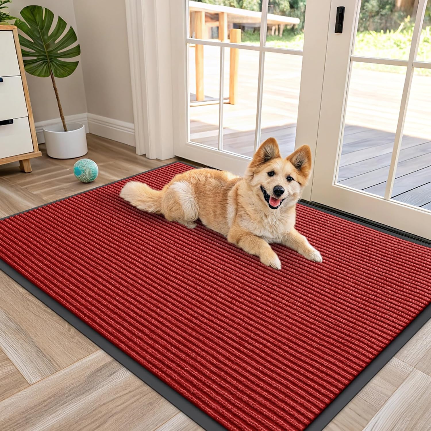 OLANLY Front Door Mat Indoor Outdoor Entrance, Waterproof Heavy Duty Doormat, Fade Resistant, Low Profile, Easy Clean Patio Porch Welcome Floor Mats for Entry, 29.5x17, Beige