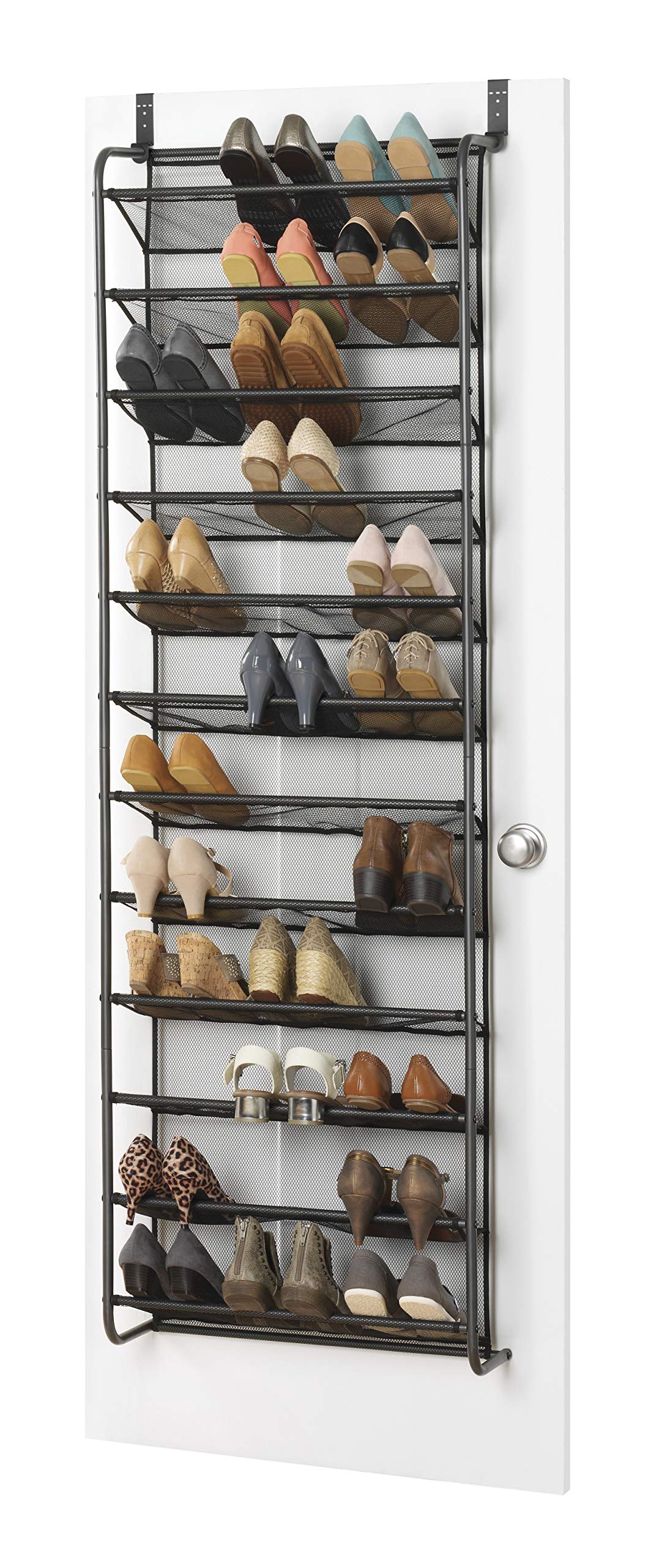 Whitmor 36 Pair Over the Door Shoe Organizer, 12 Tier Hanging Shoe Organizer, Heavy Duty Metal & Mesh Shoe Holder, Hanging Shoe Rack for Closet Organizer & Storage, 74"L x 21.7"W x 7.5"H, White