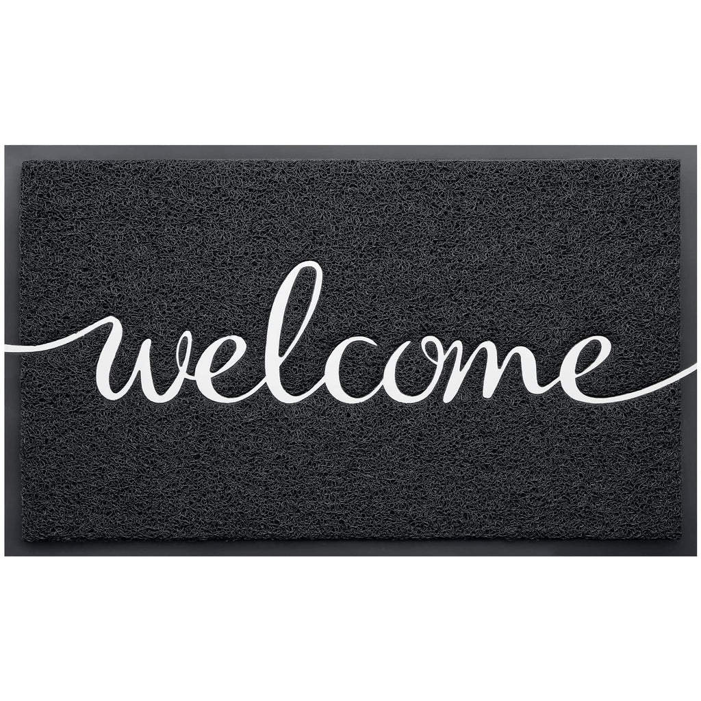 Door Mat (30"x17.5",Black), Welcome Mat Low Profile Front Doormat Floor Mat Non Slip Rugs for Entryway, Patio, High Traffic Areas