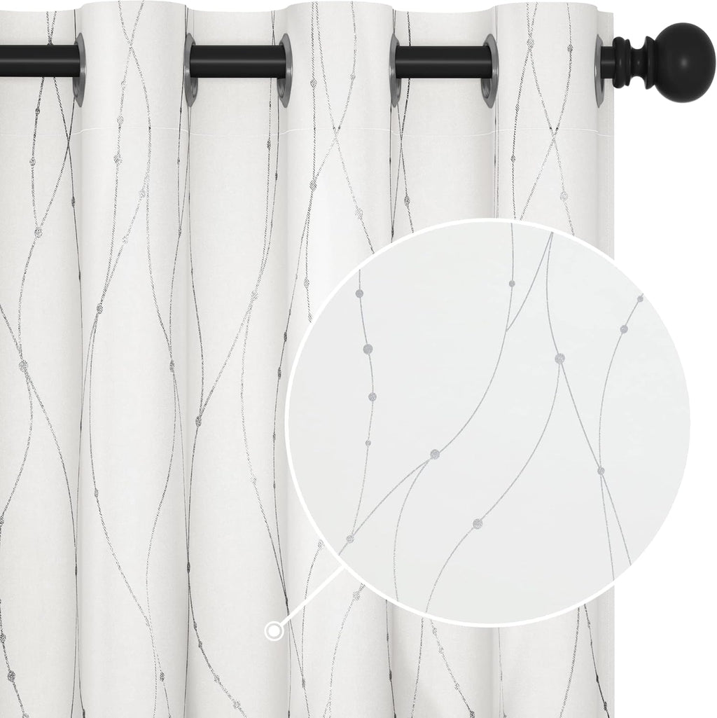 Deconovo Blackout Curtains, Grey Curtain, Thermal Insulated Soundproof Curtain Drapes, Wave Dot Foil Print, 52 x 84 Inch, 2 Panels, Machine‑Washable Privacy Window Drape for Bedroom Living Room Office