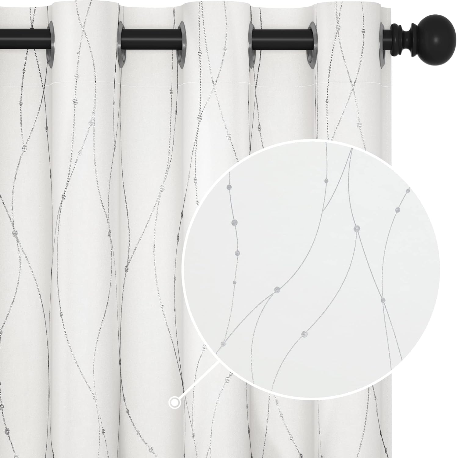 Deconovo Blackout Curtains, Grey Curtain, Thermal Insulated Soundproof Curtain Drapes, Wave Dot Foil Print, 52 x 84 Inch, 2 Panels, Machine‑Washable Privacy Window Drape for Bedroom Living Room Office