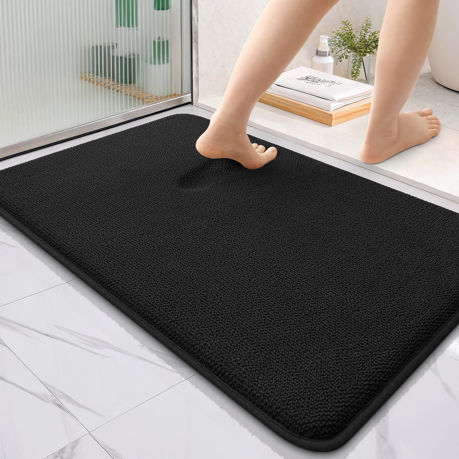 OLANLY Thick Memory Foam Bath Mat Rug 30x20, Extra Soft Absorbent Bathroom Rugs, Quick Dry Bath Mats, Non-Slip, Machine Washable Carpet for Bathroom, Tub and Shower, Home Decor Accessories, Grey