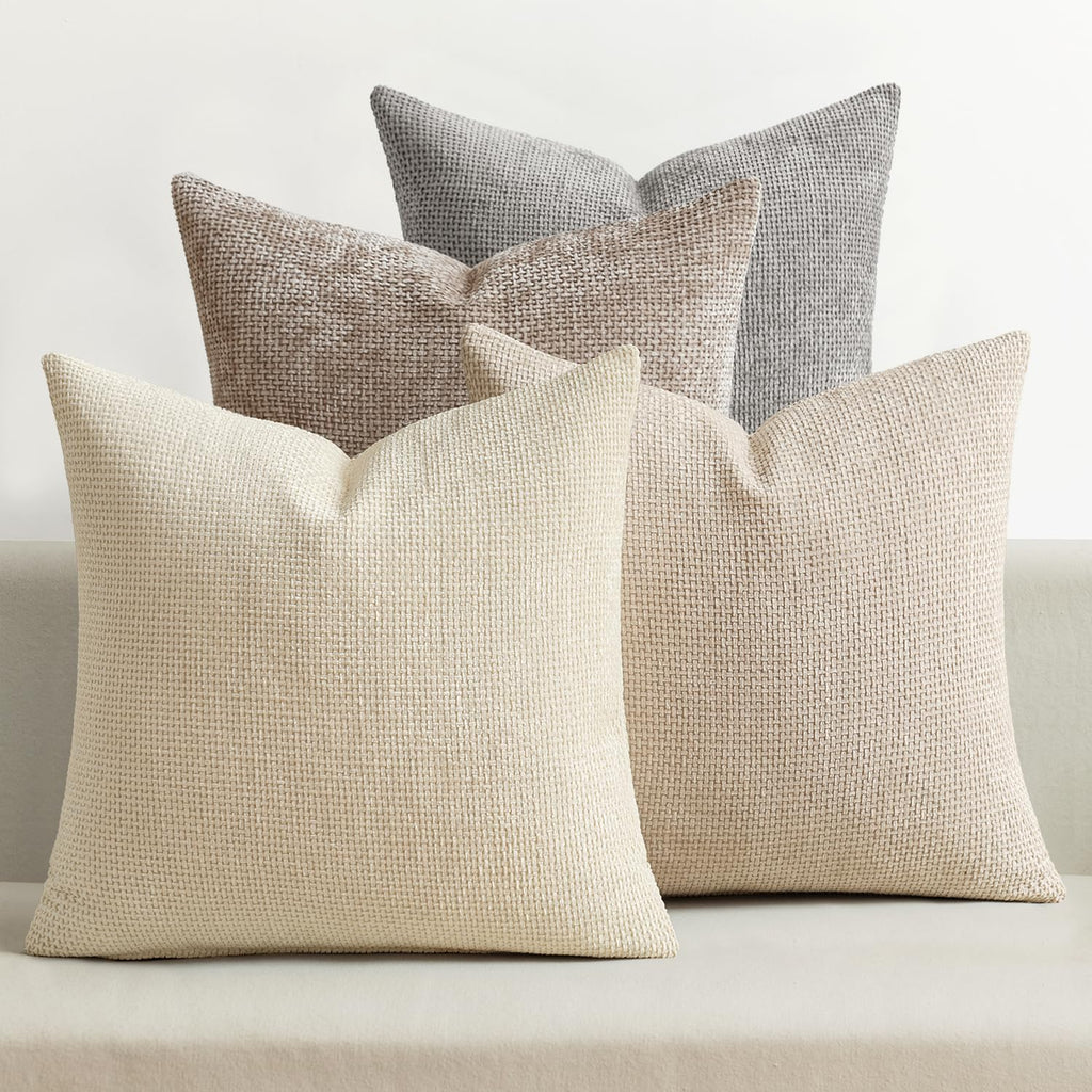 MIULEE Pack of 4 Couch Throw Pillow Covers 18x18 Inch Neutral Blue Soft Decorative Chenille Pillow Covers Farmhouse Accent Cushion Covers for Boho Western Spring Coastal Decor Sofa Bed Living Room