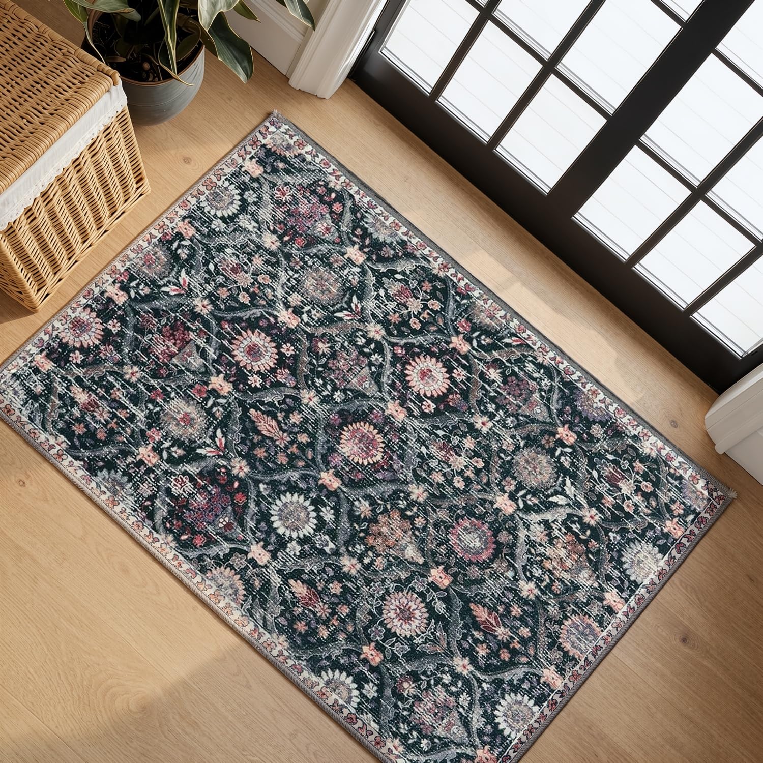 Lahome Moroccan Trellis Washable Rug, 2x3 Kitchen Rugs for Entryway Bathroom, Non-Slip Indoor Door Mat Ultra-Thin, Small Oriental Throw Carpet for Bedroom Entry Elise, Cream/Multi