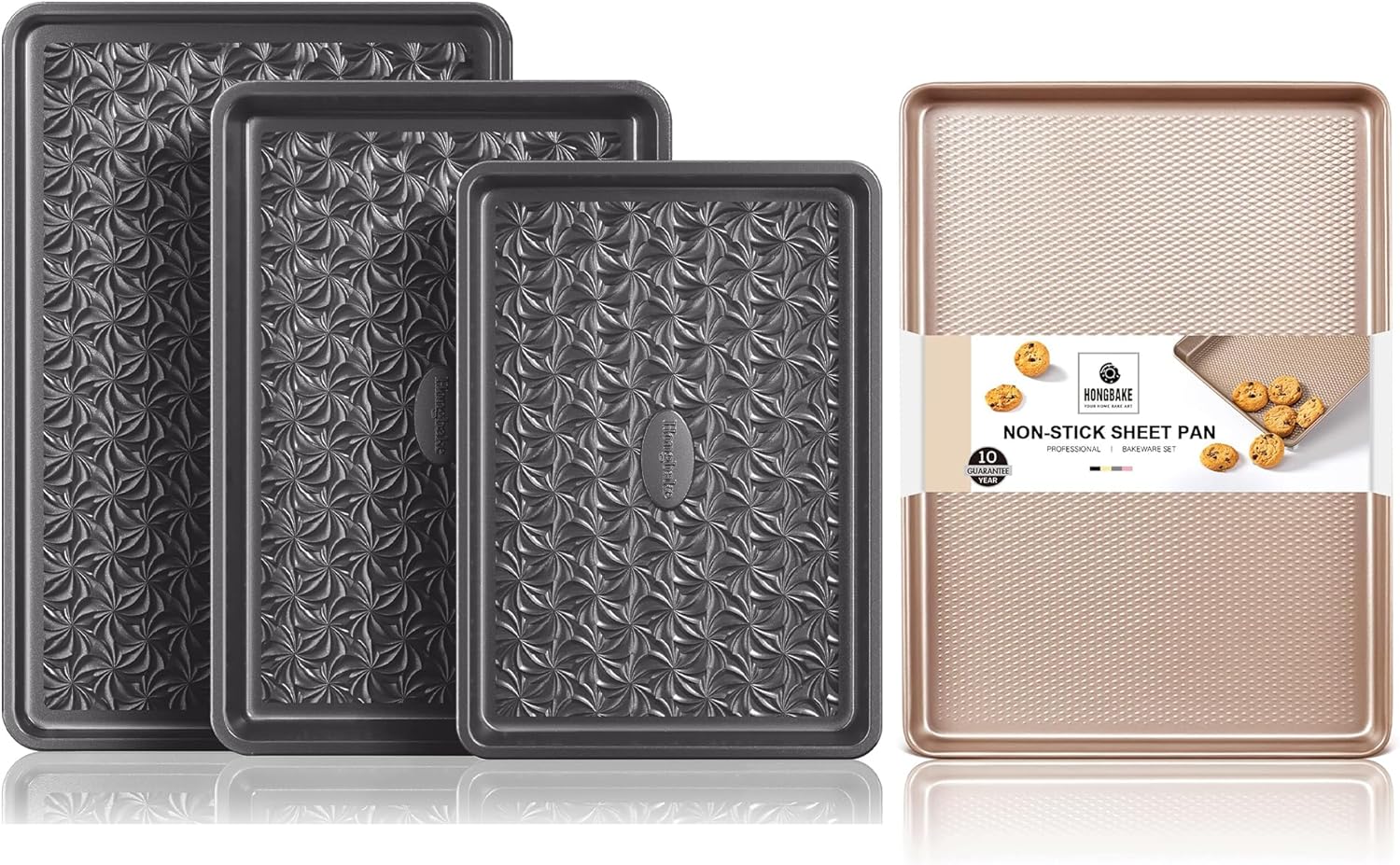 HONGBAKE Jelly Roll Pan with Diamond Texture & 3 Pack Baking Sheets with Wave Texture