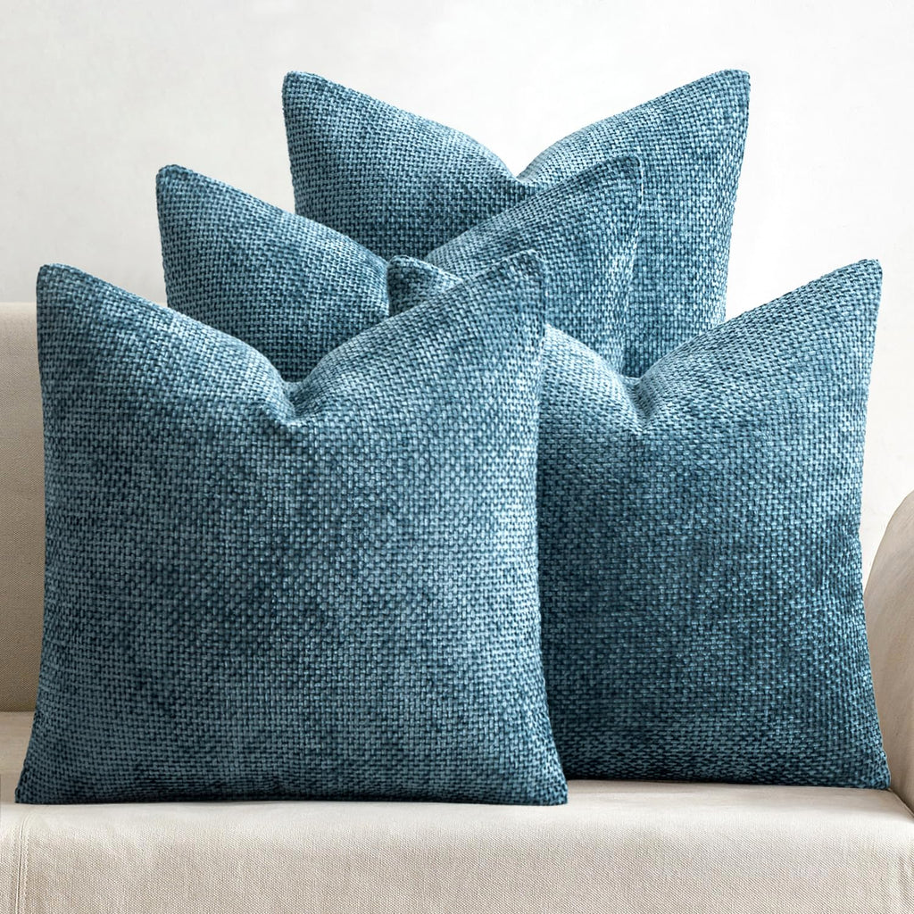 MIULEE Pack of 4 Couch Throw Pillow Covers 18x18 Inch Neutral Blue Soft Decorative Chenille Pillow Covers Farmhouse Accent Cushion Covers for Boho Western Spring Coastal Decor Sofa Bed Living Room