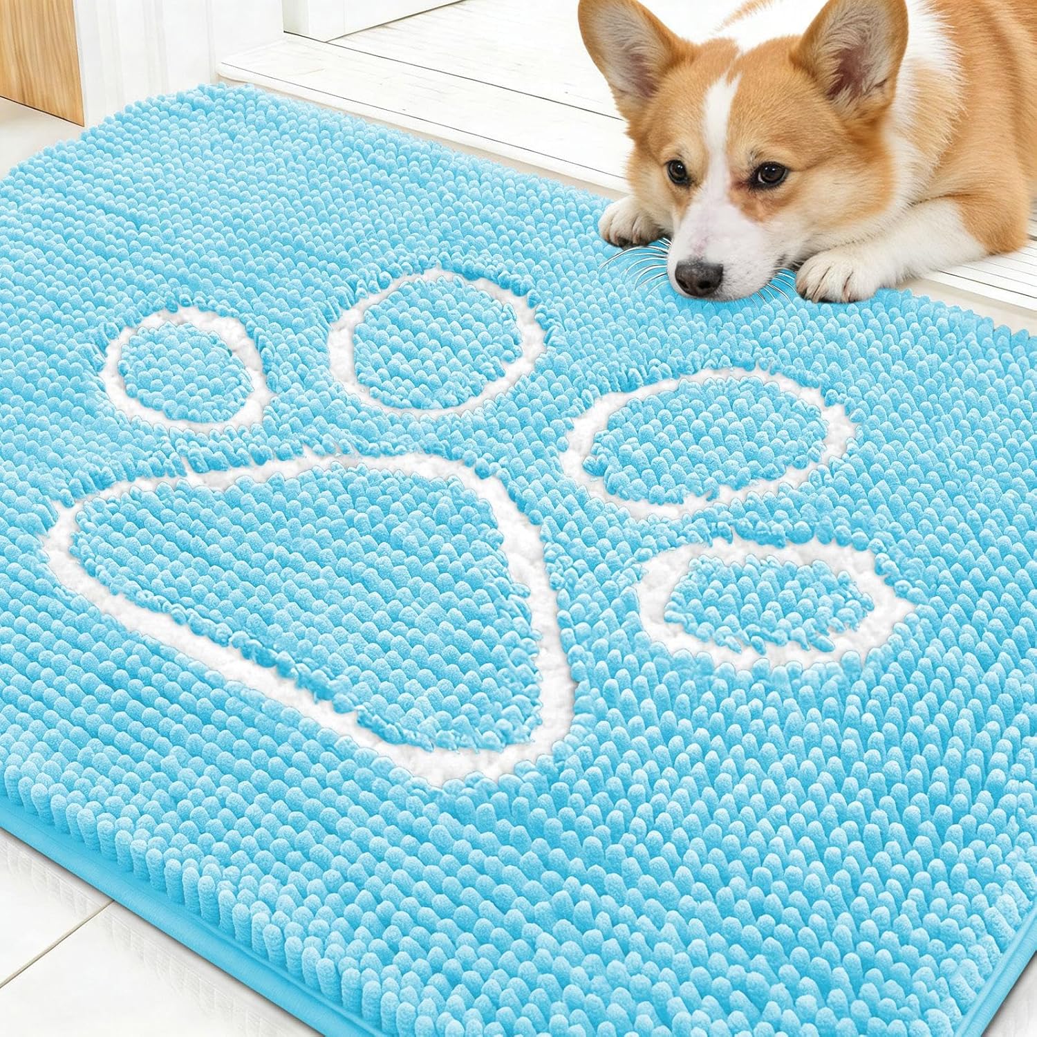 OLANLY Dog Door Mat for Muddy Paws 48x30, Absorbs Moisture and Dirt, Absorbent Non-Slip Washable Doormat, Quick Dry Chenille Mud Mat for Dogs, Entry Indoor Entryway Carpet for Inside Floor, Grey
