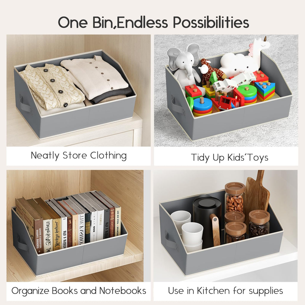 Homsorout Large Closet Organizers and Storage Bins - 8 Pack Trapezoid Storage Baskets for Shelves, Foldable Fabric Baskets with Handles Ideal for Closet, Basket, Wardrobe and Shelf Storage, Beige