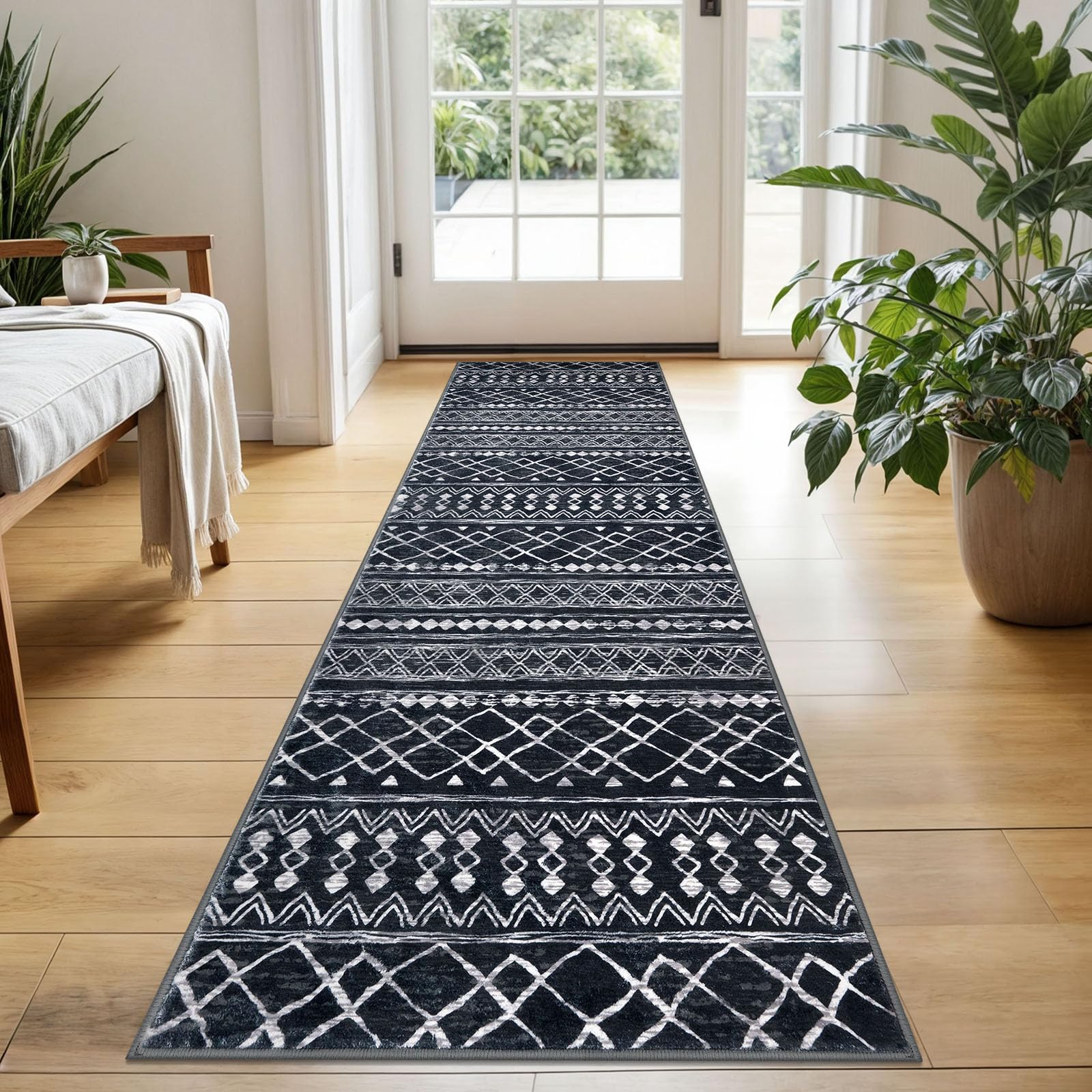 KUTA Washable Non-Slip Rugs for Entryway 2x3, Grey Moroccan Boho Small Area Rug, Ultra Soft Vintage Geometric Low-Pile Indoor Door Mat Floor Carpet for Indoor, Entrance, Kitchen, Bathroom, Bedroom