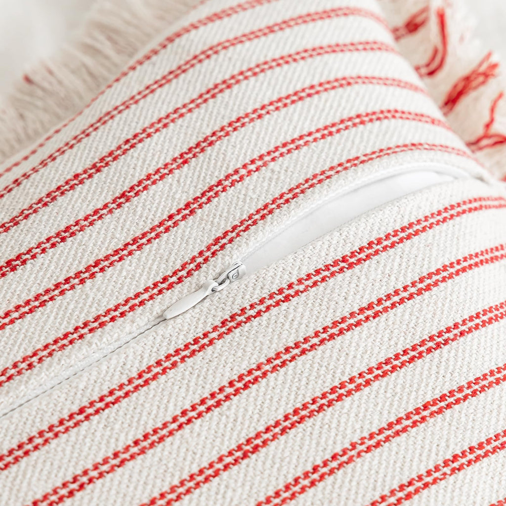 YEENAASY Throw Pillow Covers 20x20 Set of 2 Striped Fringe Pillow Cover Farmhouse Cushion Covers with Tassel Neutral Boho Pillows Decorative Square Pillowcase for Couch Sofa Bed, Black