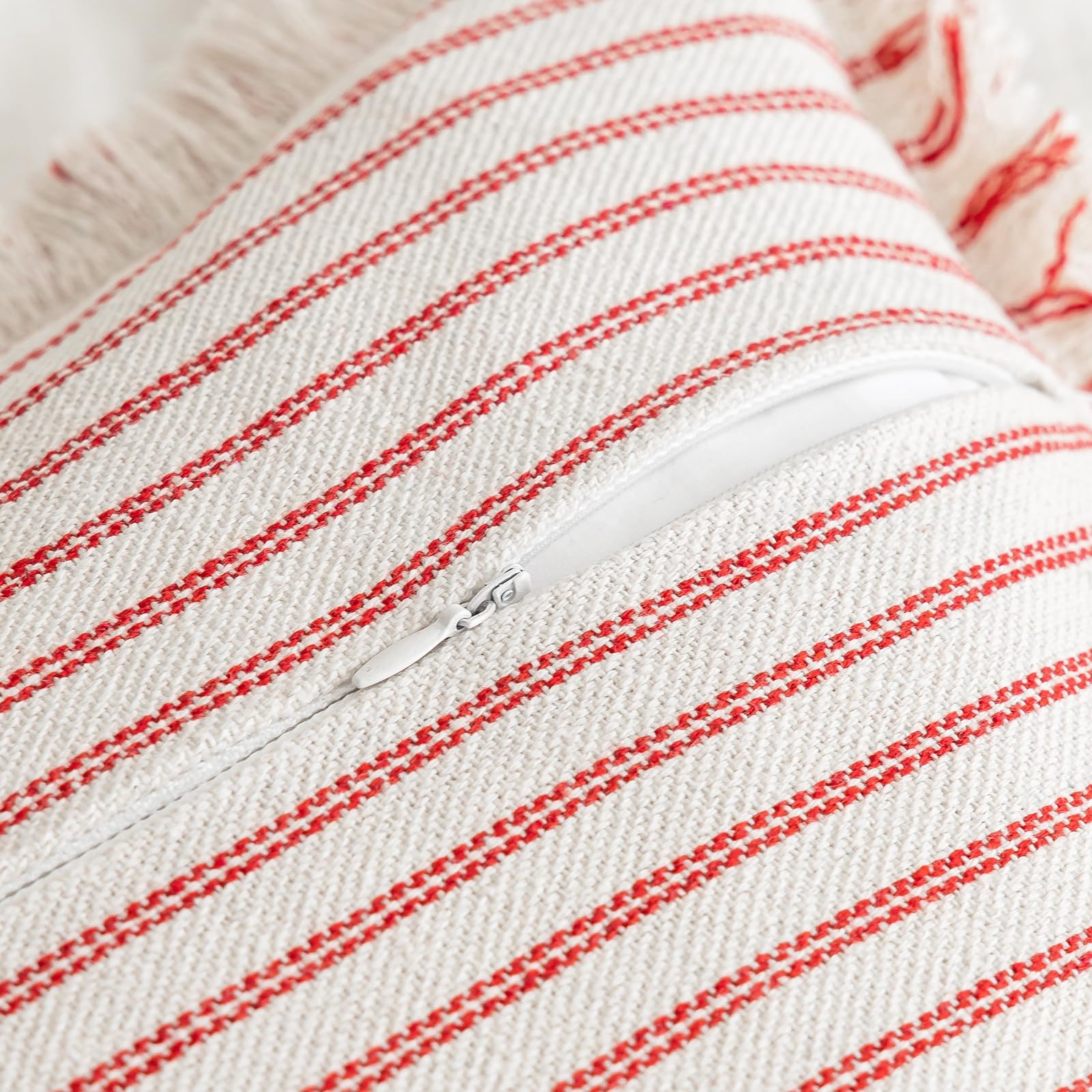 YEENAASY Throw Pillow Covers 20x20 Set of 2 Striped Fringe Pillow Cover Farmhouse Cushion Covers with Tassel Neutral Boho Pillows Decorative Square Pillowcase for Couch Sofa Bed, Black