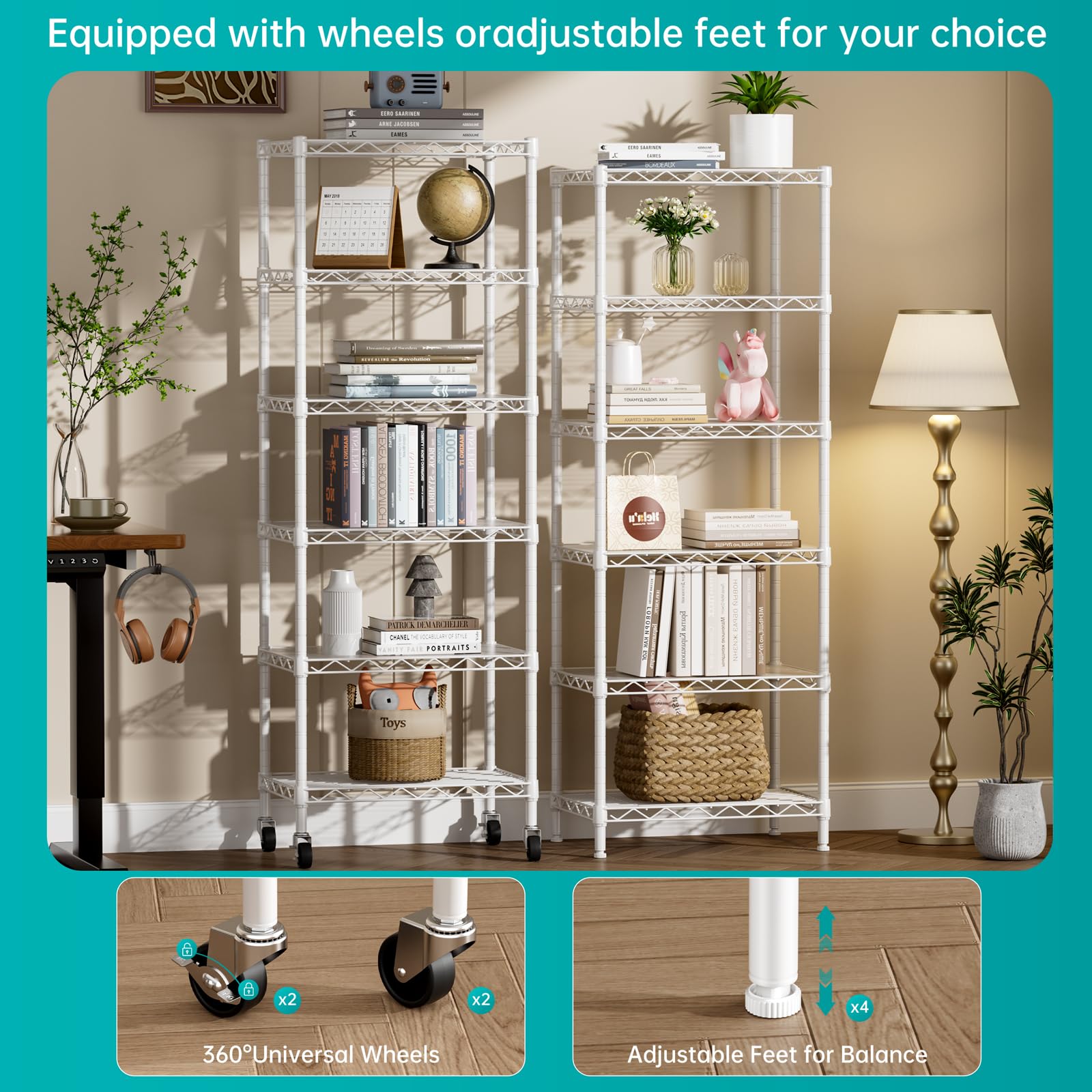 SINGAYE 3 Small Shelves Storage Shelf Wire Shelving Unit Metal Shelf Adjustable Organizers Storage Shelving with Wheels for Bathroom Laundry Room Kitchen Pantry11.5”D x 17.5”W x 30.5”H White