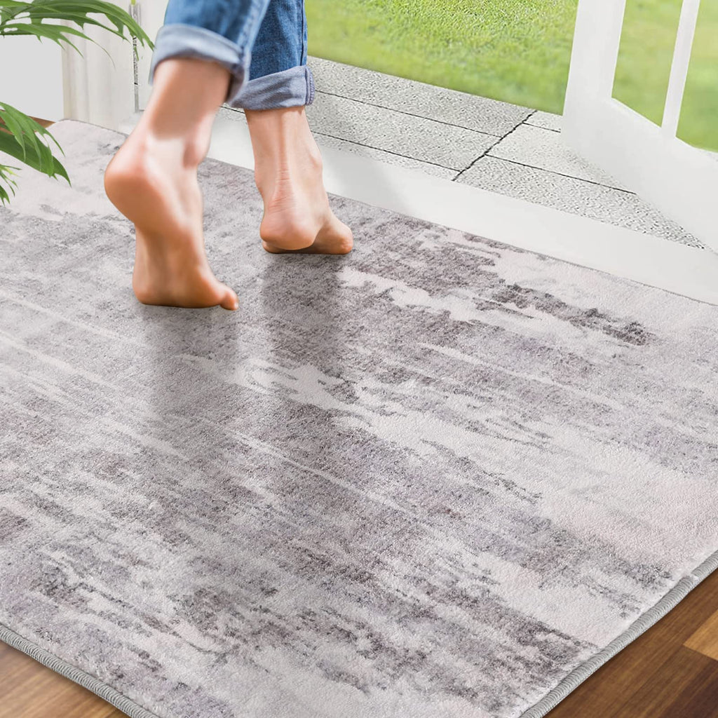 CRISTGEE Door Mat, Front Indoor Door Mat Faux Wool Non-Slip Entryway Rug Absorbent Abstract Throw Rug for Indoor Entrance Hallway Laundry Room, High Traffic Areas, 20X32 Inches, Gray Washable