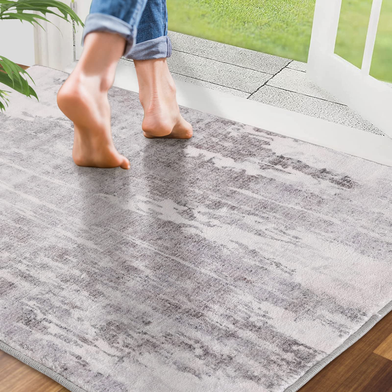 CRISTGEE Door Mat, Front Indoor Door Mat Faux Wool Non-Slip Entryway Rug Absorbent Abstract Throw Rug for Indoor Entrance Hallway Laundry Room, High Traffic Areas, 20X32 Inches, Gray Washable