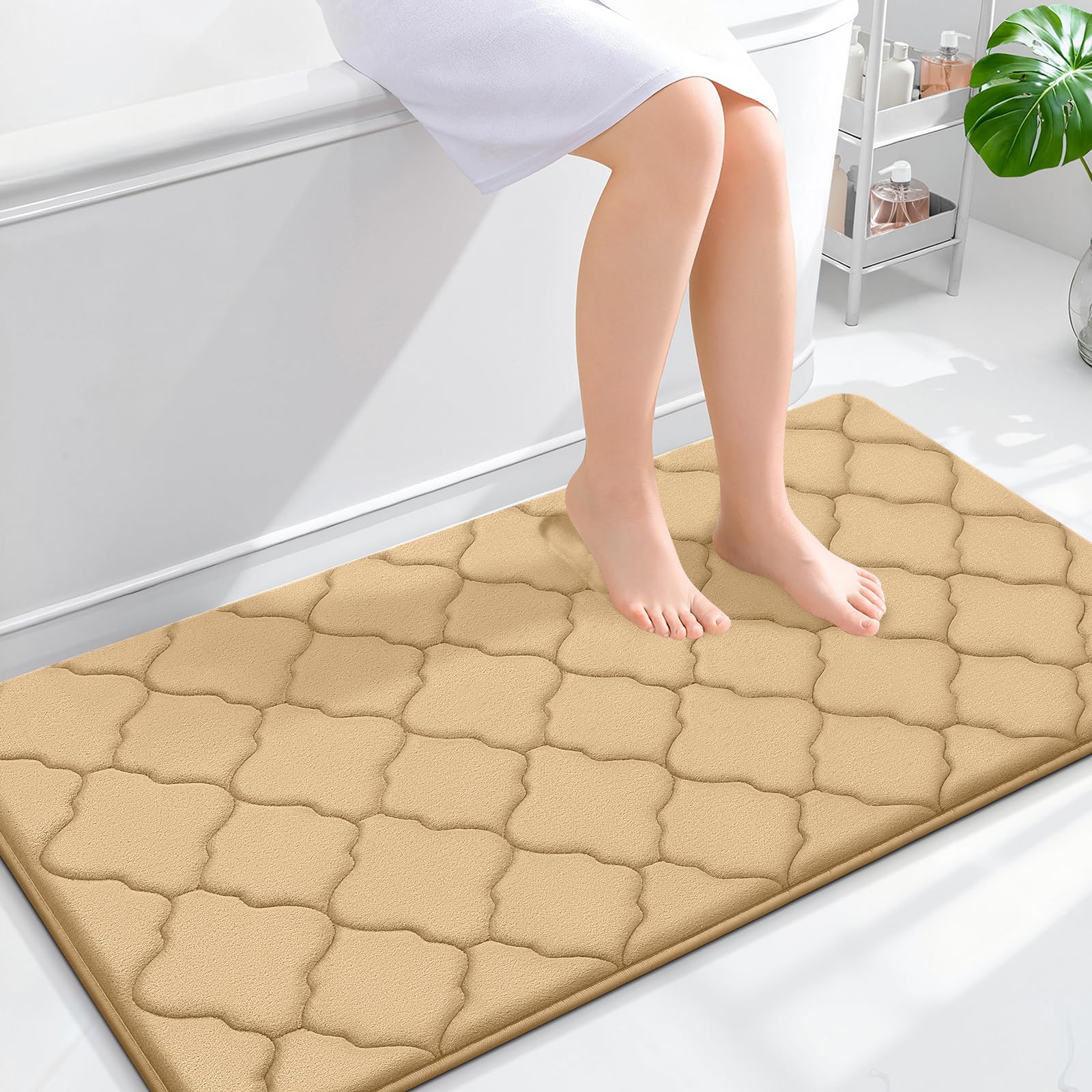 OLANLY Memory Foam Bath Mat Rug 24x16, Ultra Soft and Absorbent Bathroom Rugs, Non-Slip, Comfortable, Machine Washable Bath Carpet for Bathroom Floor, Tub, Shower and Home Decor Accessories, Black