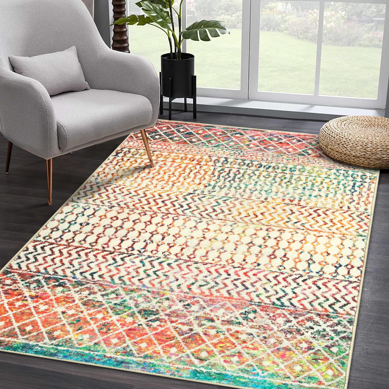 Moroccan Washable Rugs, 2x3 Light Grey Rug Non-Slip Small Distressed Entryway Rugs, Soft Low-Pile Bedroom Rug Indoor Doormat Carpet for Entryway Kitchen Bathroom