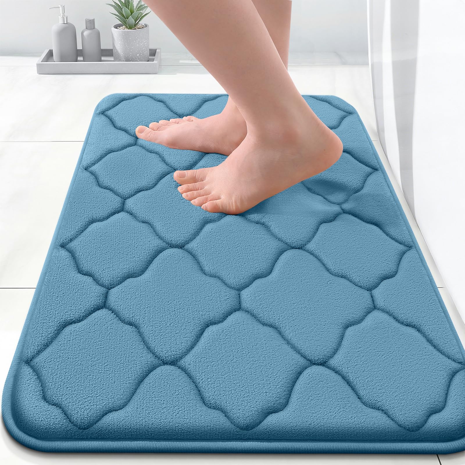 OLANLY Memory Foam Bath Mat Rug 24x16, Ultra Soft and Absorbent Bathroom Rugs, Non-Slip, Comfortable, Machine Washable Bath Carpet for Bathroom Floor, Tub, Shower and Home Decor Accessories, Black