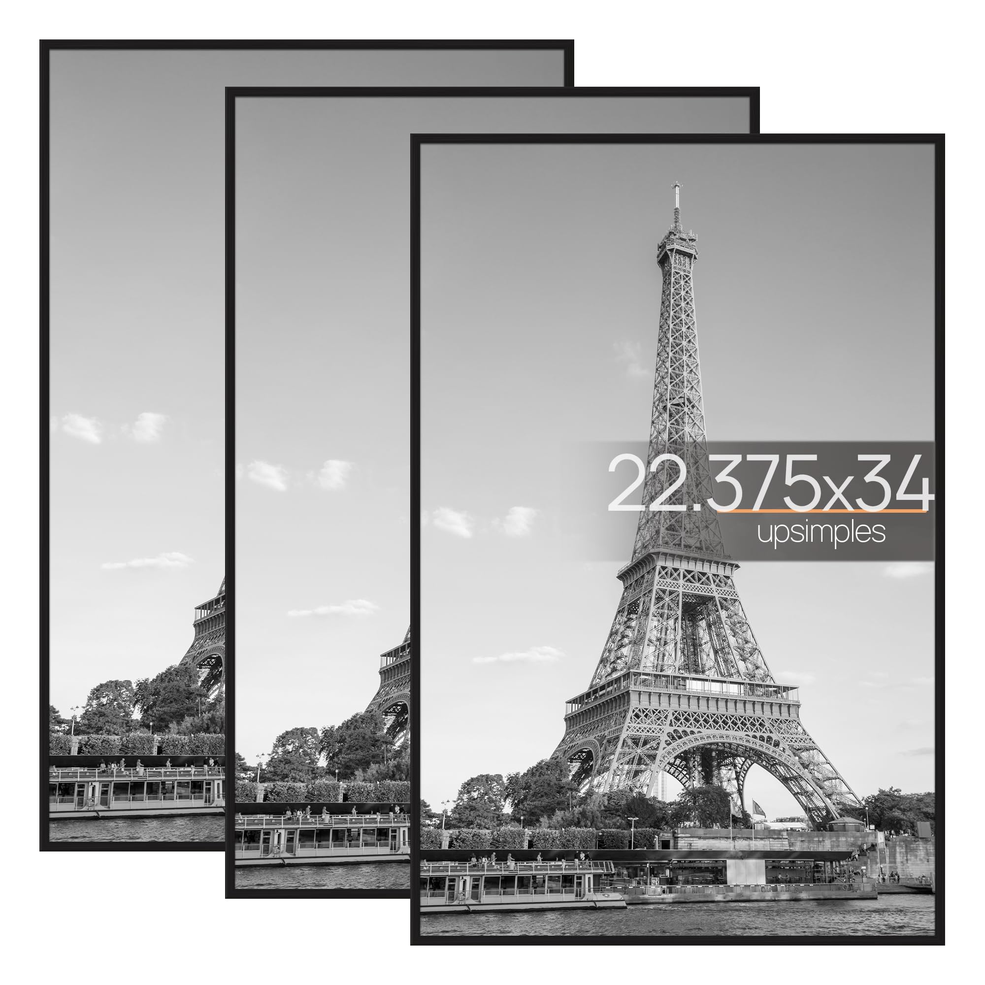 upsimples 12x16 Picture Frame Black 3 Pack, Scratch-Proof Poster Frames 12 x 16 for Photo Gallery - Slide-In Strips, Horizontal or Vertical Wall Mounting