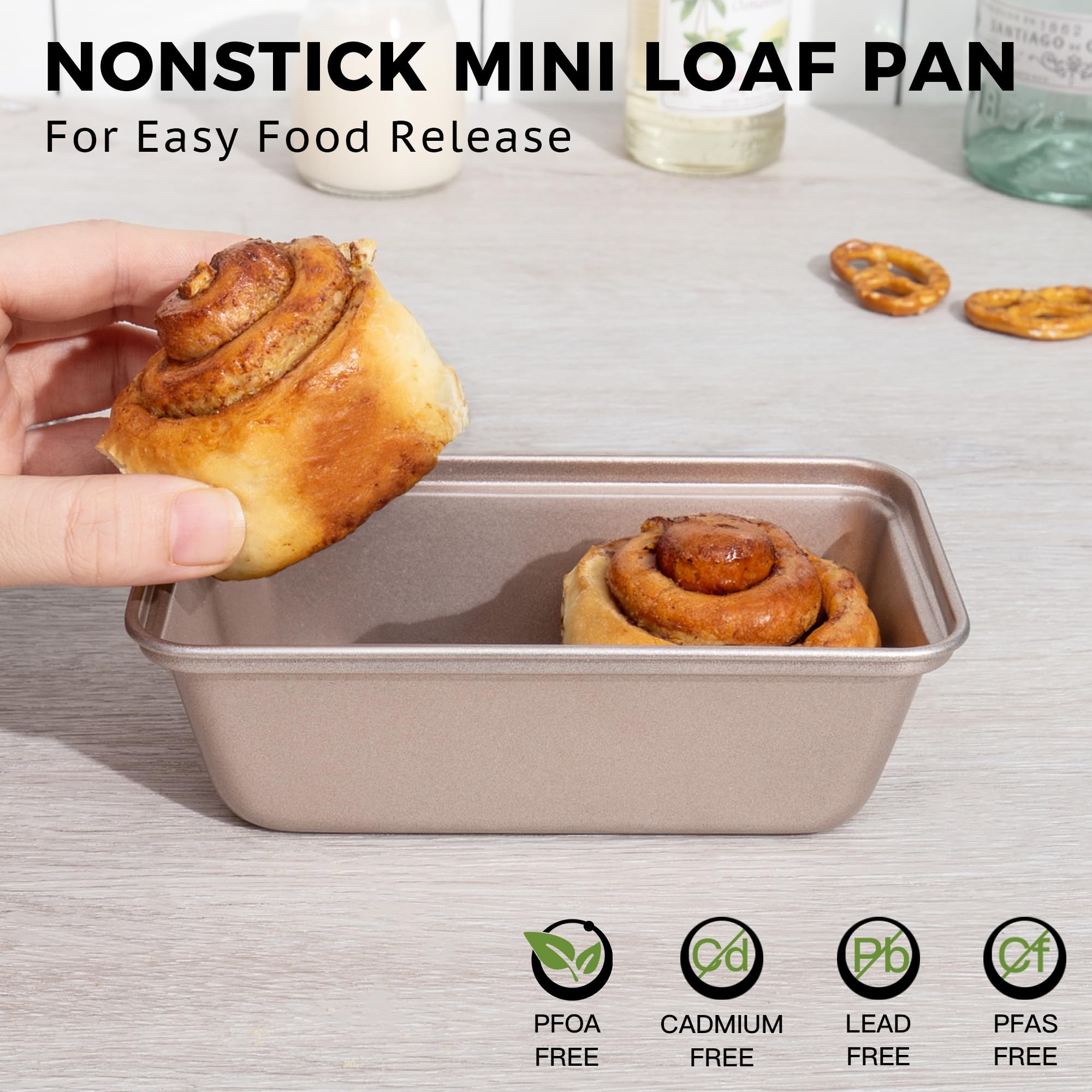 HONGBAKE Mini Loaf Pan for Baking Bread, 6 x 3.3 x 2 In Nonstick Small Banana Bread Tins Set of 3, Tiny Carbon Steel Meatloaf Pan - Dark Grey