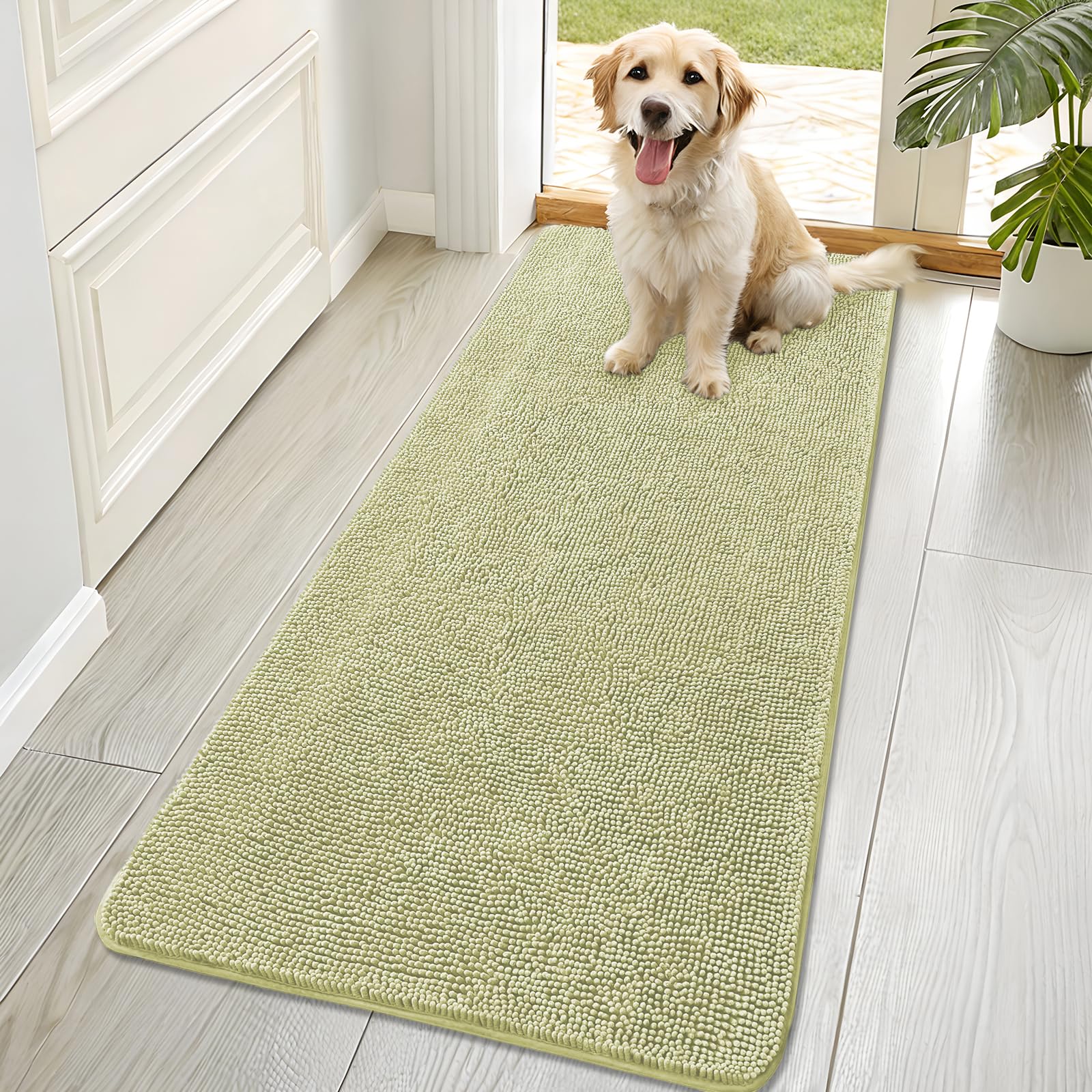 OLANLY Dog Door Mat for Muddy Paws 30x20, Absorbs Moisture and Dirt, Absorbent Non-Slip Washable Doormat, Quick Dry Chenille Mud Mat for Dogs, Entry Indoor Entryway Carpet for Inside Floor, Grey