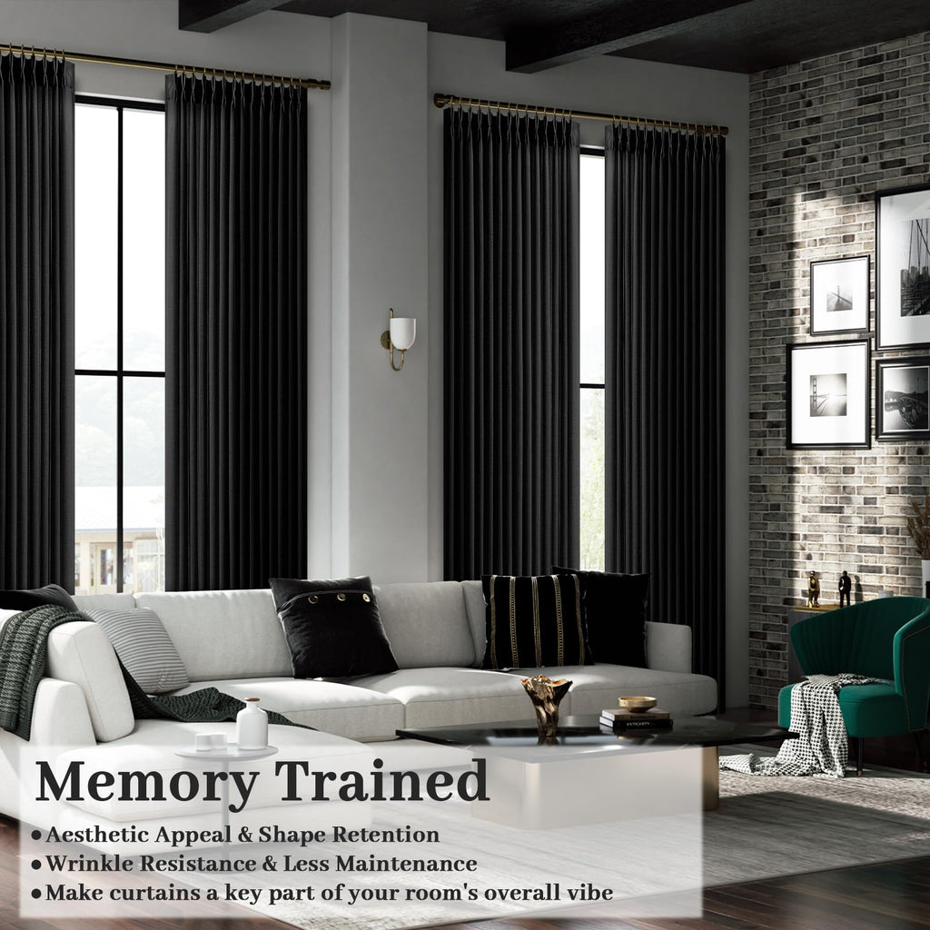 Pinch Pleated Linen Curtains 96 Inches Extra Long Olive Green Drapes, Thick Linen Light Filtering Memory Trained Pleat Curtain for Living Room and Bedroom Privacy 2 Panels Texture with Back Tab