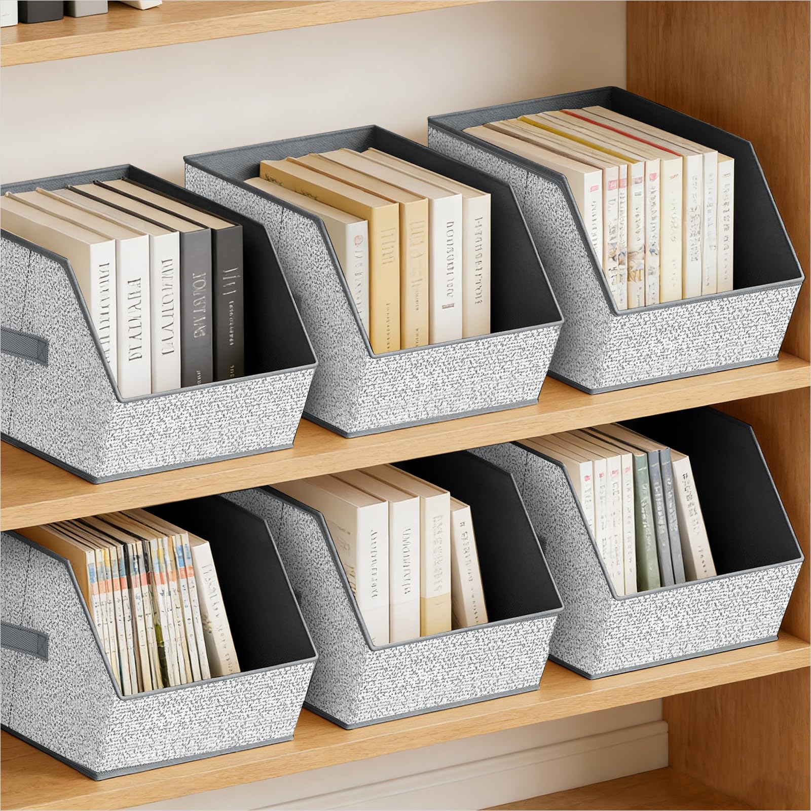 Homsorout Fabric Closet Storage Cubes - 6 Pack Square Storage Bins with Dual Handles for Clothes, Towels, Toys, Cube Storage Organizers for Bedroom, Nursery, Shelves, Closet, Small Spaces, Beige
