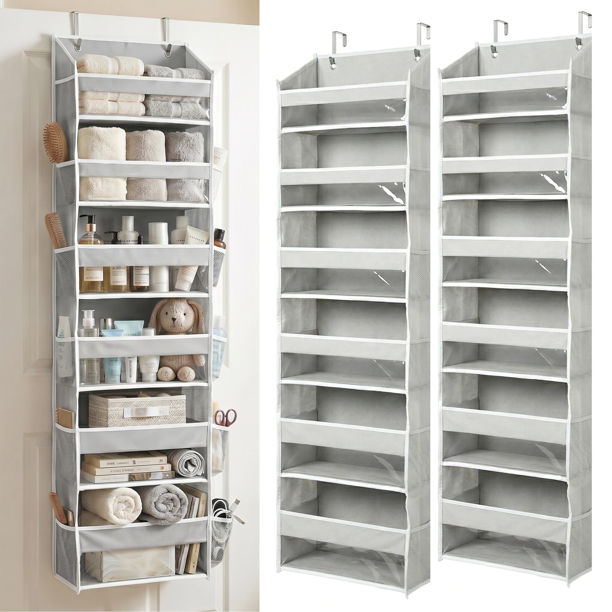 HOMELUX THEORY UPGRADED 6 Tiers Over The Door Organizer Hanging - 100D EXTRA THICK & 50lbs HUGE CAPACITY, 12 Side Mesh Pockets Over The Door Shoe Organizer, Hanging Closet Organizer (Ivory, 1pc)