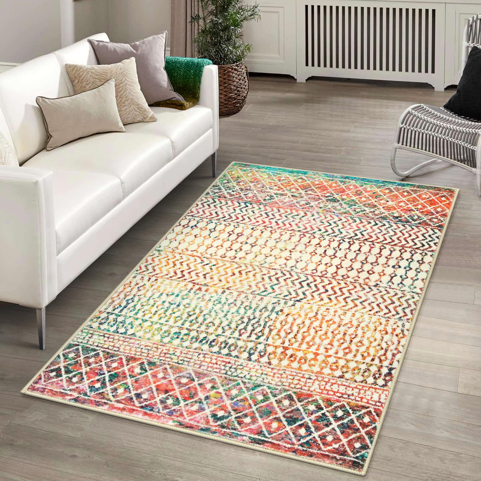 Moroccan Washable Rugs, 2x3 Light Grey Rug Non-Slip Small Distressed Entryway Rugs, Soft Low-Pile Bedroom Rug Indoor Doormat Carpet for Entryway Kitchen Bathroom