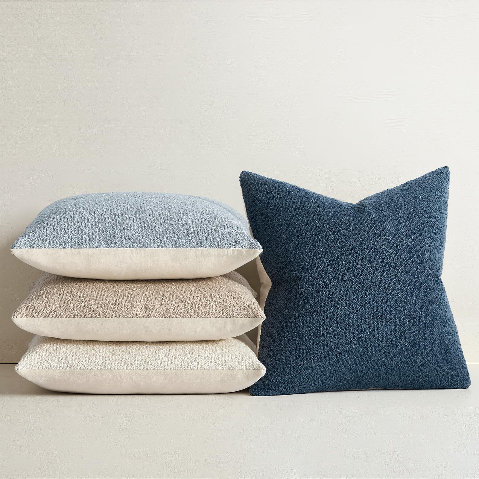 Topfinel Boucle Decorative Pillow Covers 18x18 Inches Set of 4 Neutral Cream Ivory White Pillowcase with Linen Cotton Back Chair Sofa Modern & Minimal Living Room Spring Home Decor
