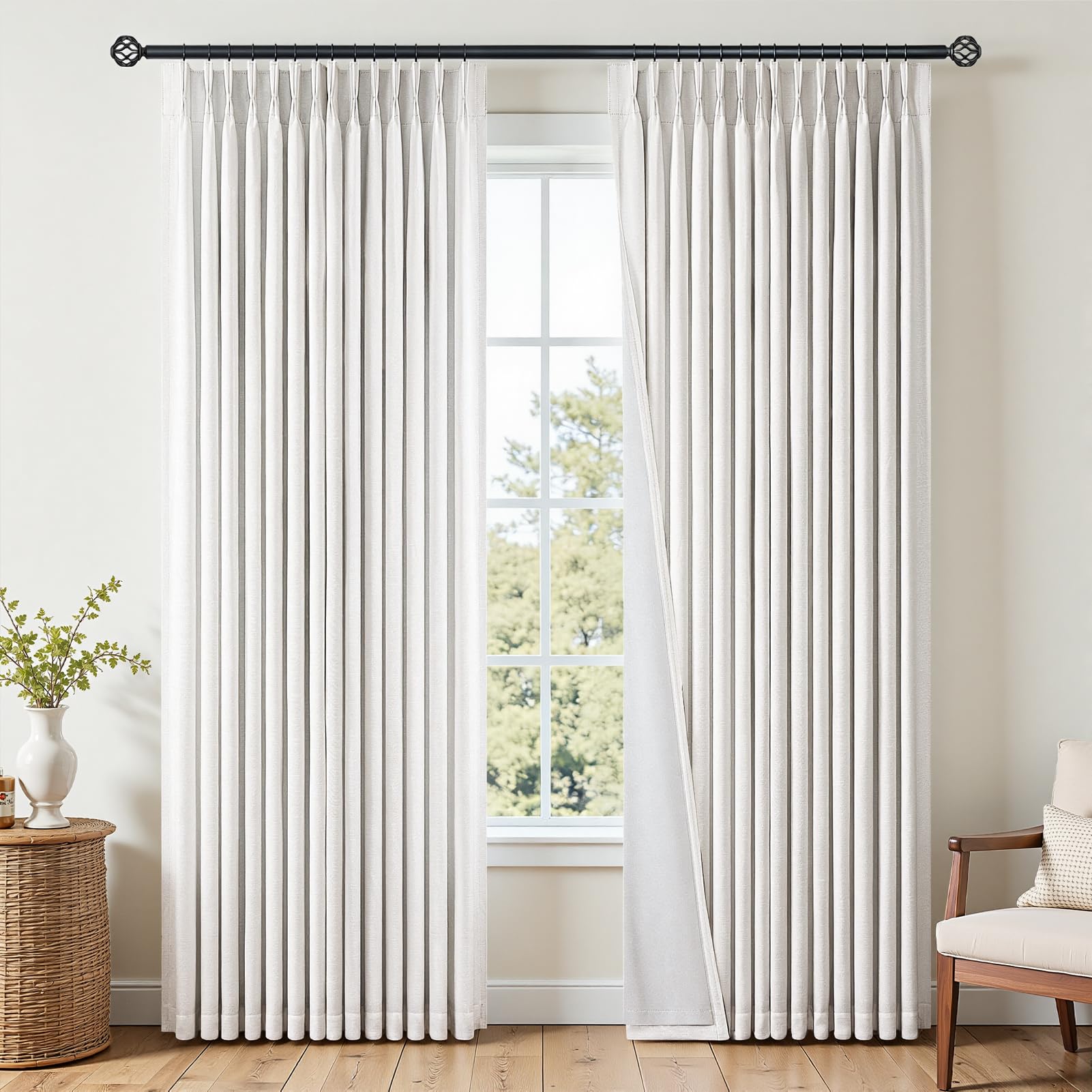 Topfinel 84 Inch Long Natural Blackout Curtains for Bedroom Livingroom, Farmhouse Back Tab Pinch Pleated Drapes for Track System,Neutral Linen Ambiance & Privacy Drapes Natural 52" W*84" L