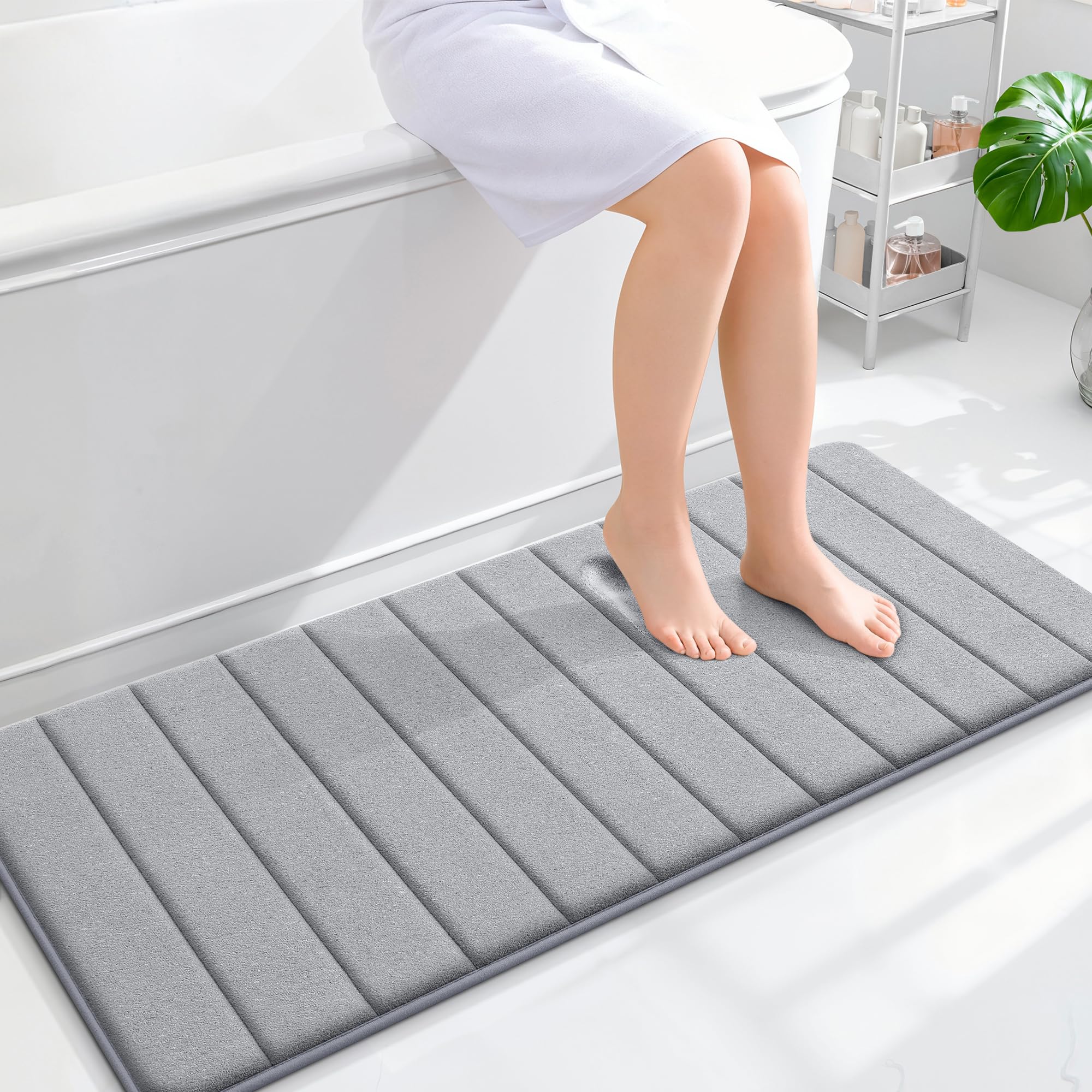 OLANLY Memory Foam Bath Mat 30x20, Super Soft Absorbent Bathroom Rugs, Quick Dry, Machine Washable Shower Floor Rugs, Bathmat Carpet, Bathroom Home Decor Accessories, Grey