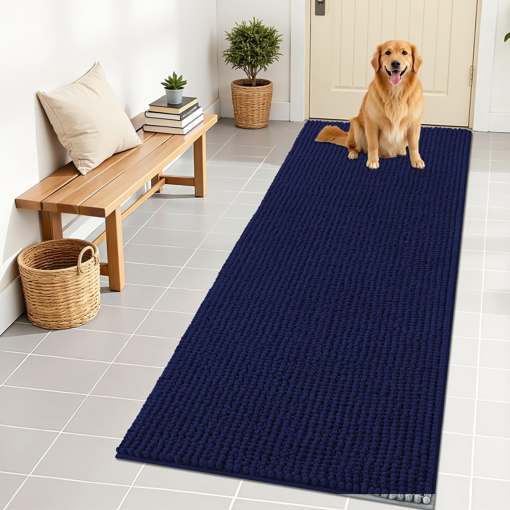 OLANLY Dog Door Mat for Muddy Paws 30x20, Ultra Absorbent Chenille Mud Doormat, Non-Slip Washable and Dirt Trapping Doormat for Indoor Entryway, Quick-Dry Indoor Pet Bed Mats for Dogs, Grey