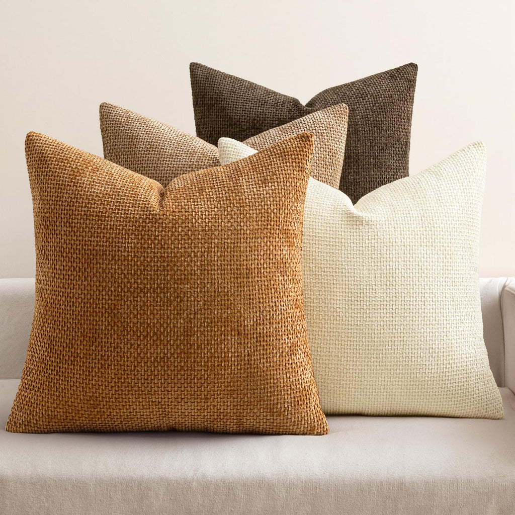MIULEE Pack of 4 Couch Throw Pillow Covers 18x18 Inch Neutral Blue Soft Decorative Chenille Pillow Covers Farmhouse Accent Cushion Covers for Boho Western Spring Coastal Decor Sofa Bed Living Room