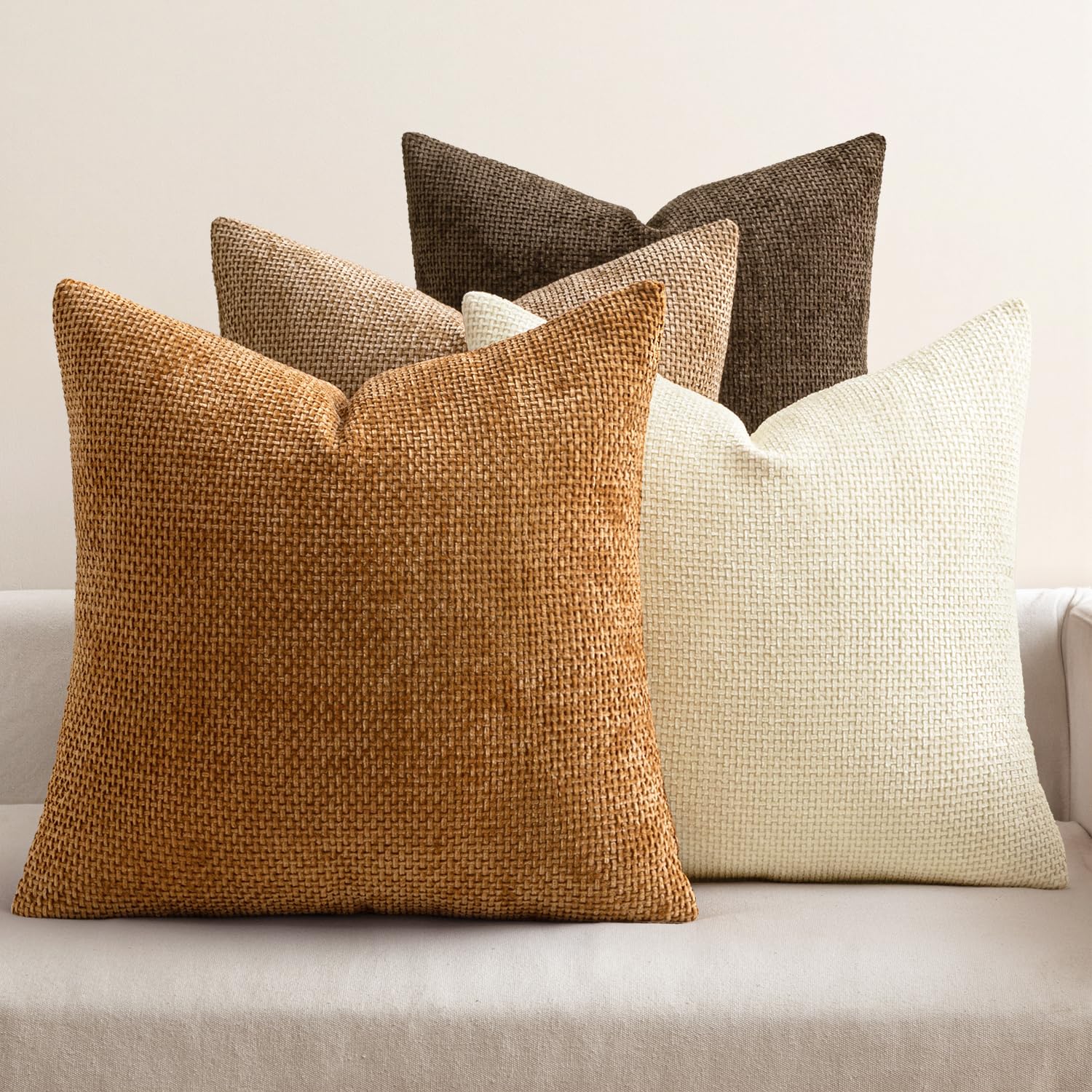 MIULEE Pack of 4 Couch Throw Pillow Covers 18x18 Inch Neutral Blue Soft Decorative Chenille Pillow Covers Farmhouse Accent Cushion Covers for Boho Western Spring Coastal Decor Sofa Bed Living Room