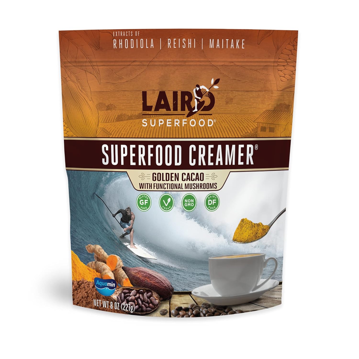 Laird Superfood Non-Dairy Coconut Powder Creamer - Sweet & Creamy + Adaptogens - Superfood Creamer with Functional Mushrooms - Non-GMO, Vegan, 8 oz. Bag, Pack of 1