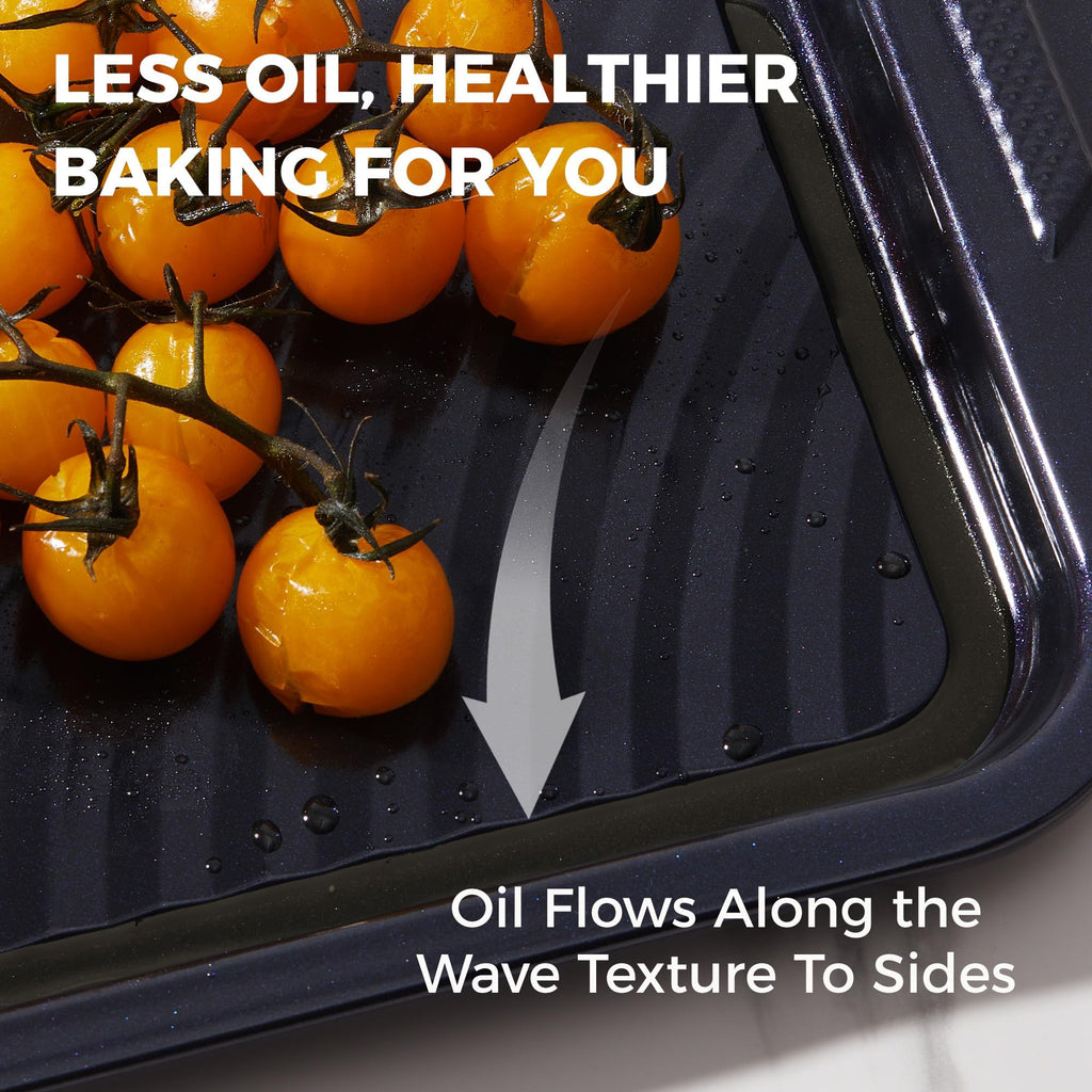 HONGBAKE 9-Piece Non Stick Baking Pans Set with Wave Texture for Reduced Oil, 0.8mm Thick Non Toxic Bakeware Sets, Includes Stackable Cookie Sheets for Oven Cooking, Cake Pan, Muffin Pan, Gold