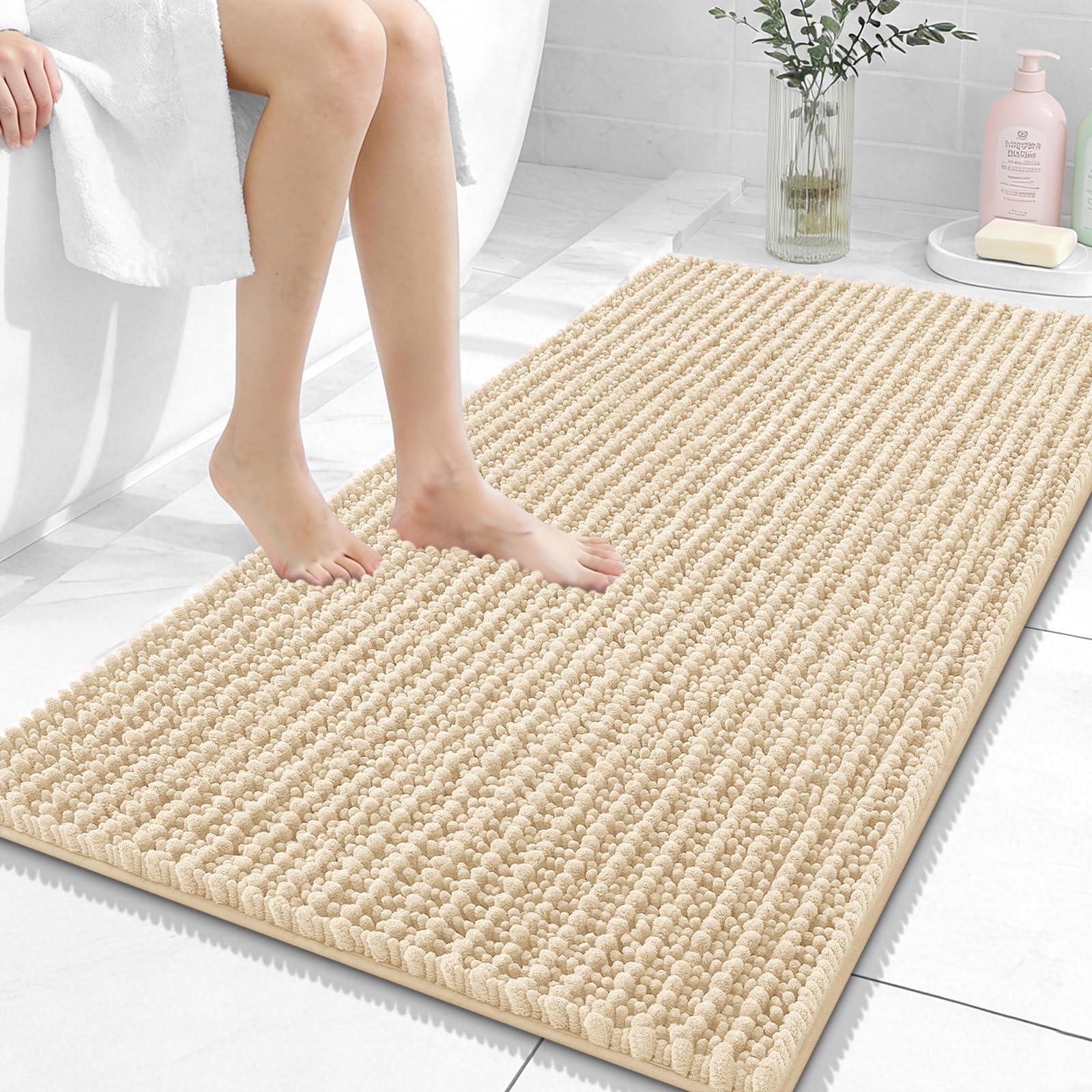 OLANLY Bathroom Rug Mat 30x20, Thick Soft and Absorbent Chenille Bath Mat, Non-Slip Rubber Backing, Machine Washable Quick Dry Bath Rugs for Tub Shower Floor, Home Decor Accessories, Grey