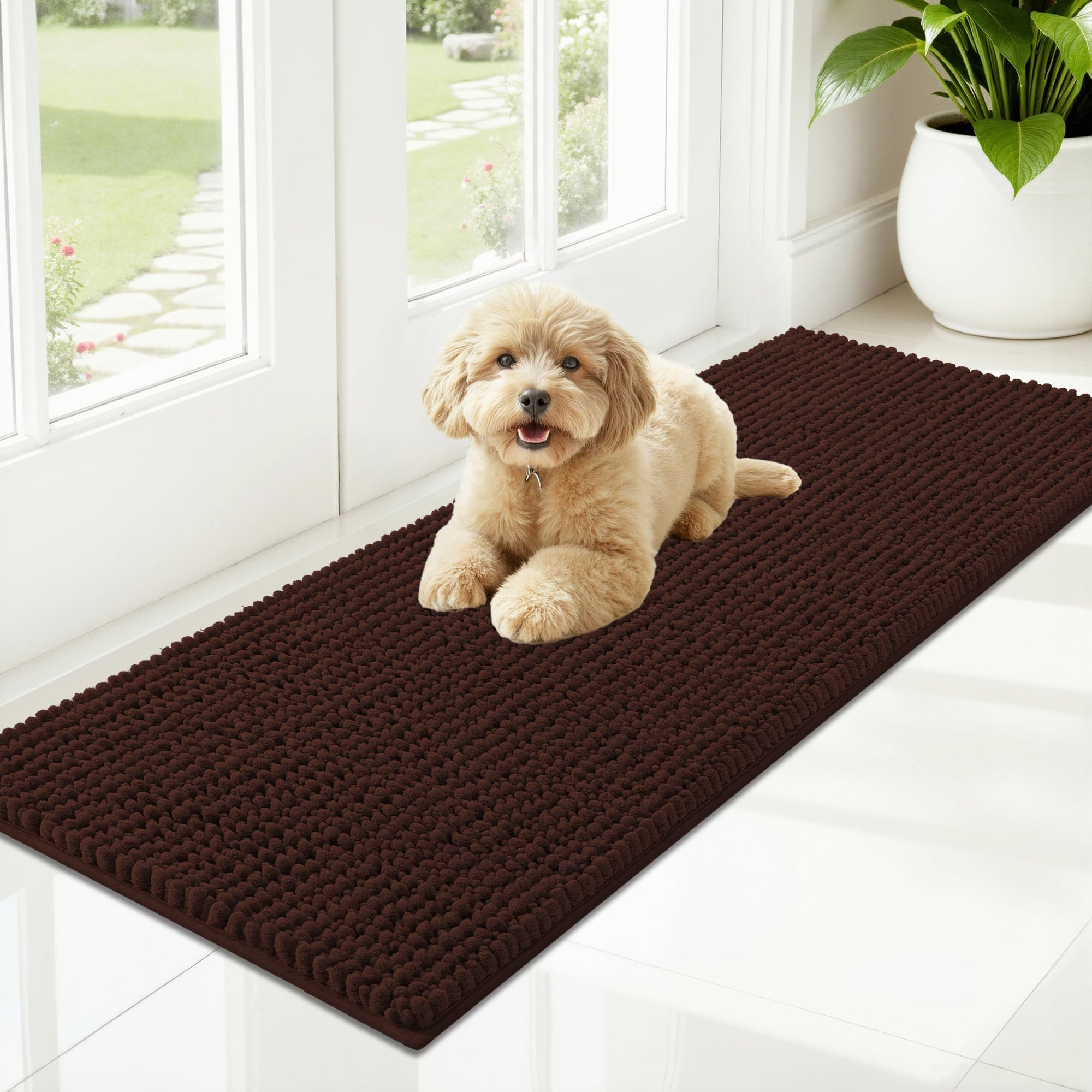 OLANLY Dog Door Mat for Muddy Paws 30x20, Ultra Absorbent Chenille Mud Doormat, Non-Slip Washable and Dirt Trapping Doormat for Indoor Entryway, Quick-Dry Indoor Pet Bed Mats for Dogs, Grey