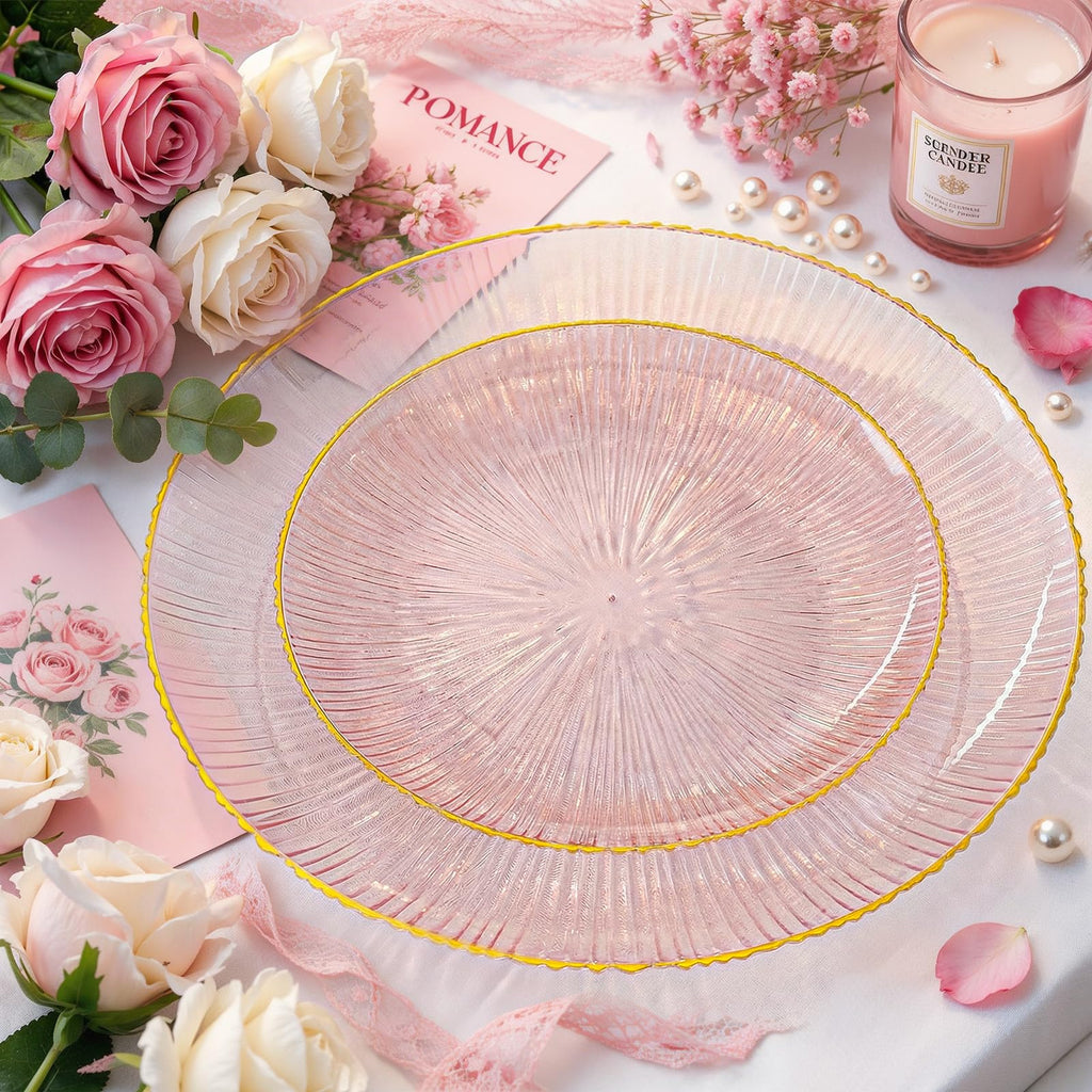 DaYammi 60Pcs Sage Green Plastic Plates with Gold Rim,Disposable Plates Set Includes 30 Dinner Plate & 30 Salad Plate,Fancy Green Party Plates with Radial Texture for Party Wedding Dinner