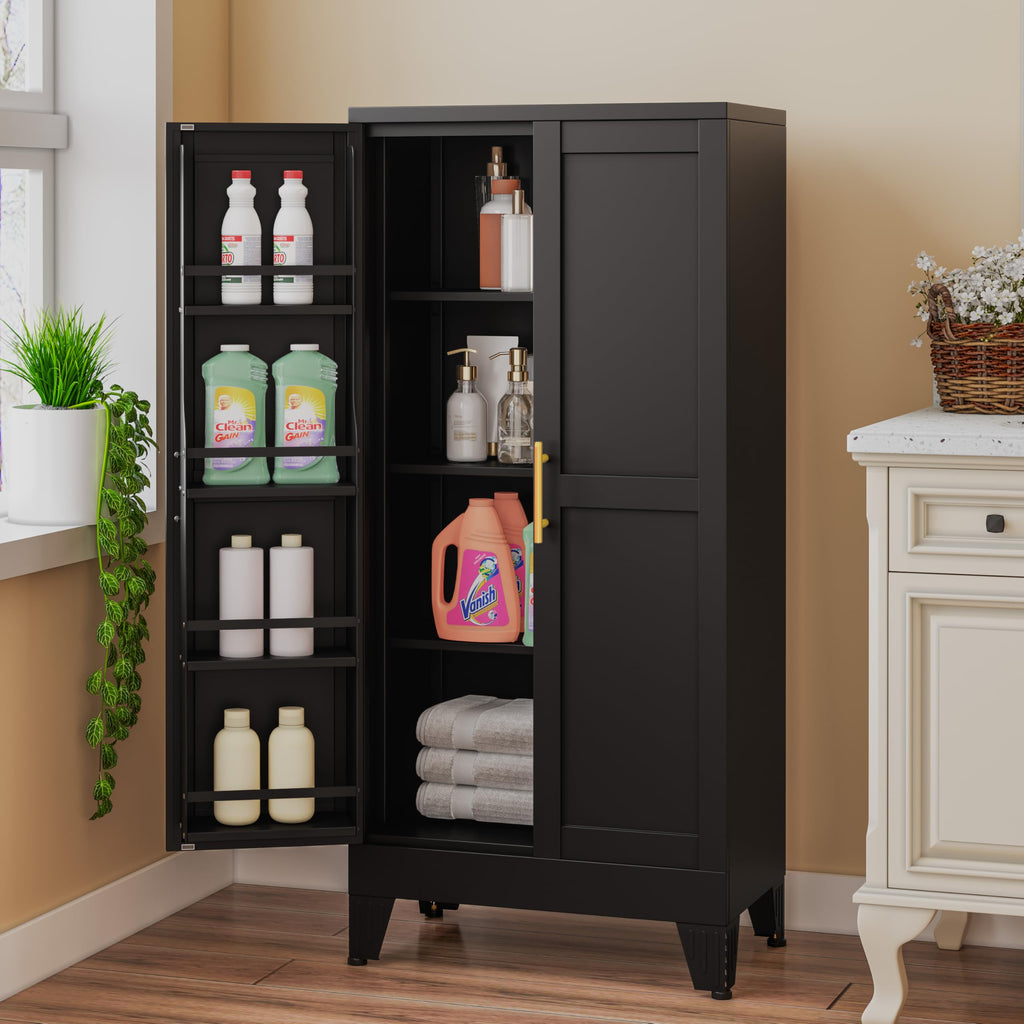 GAIOUS Metal Pantry Cabinet, Kitchen Pantry Storage Cabinets with 2 Door and 3 Adjustable Shelves, White Kitchen Pantry Cabinet, Freestanding Cupboard for Dining Room Living Room Bathroom