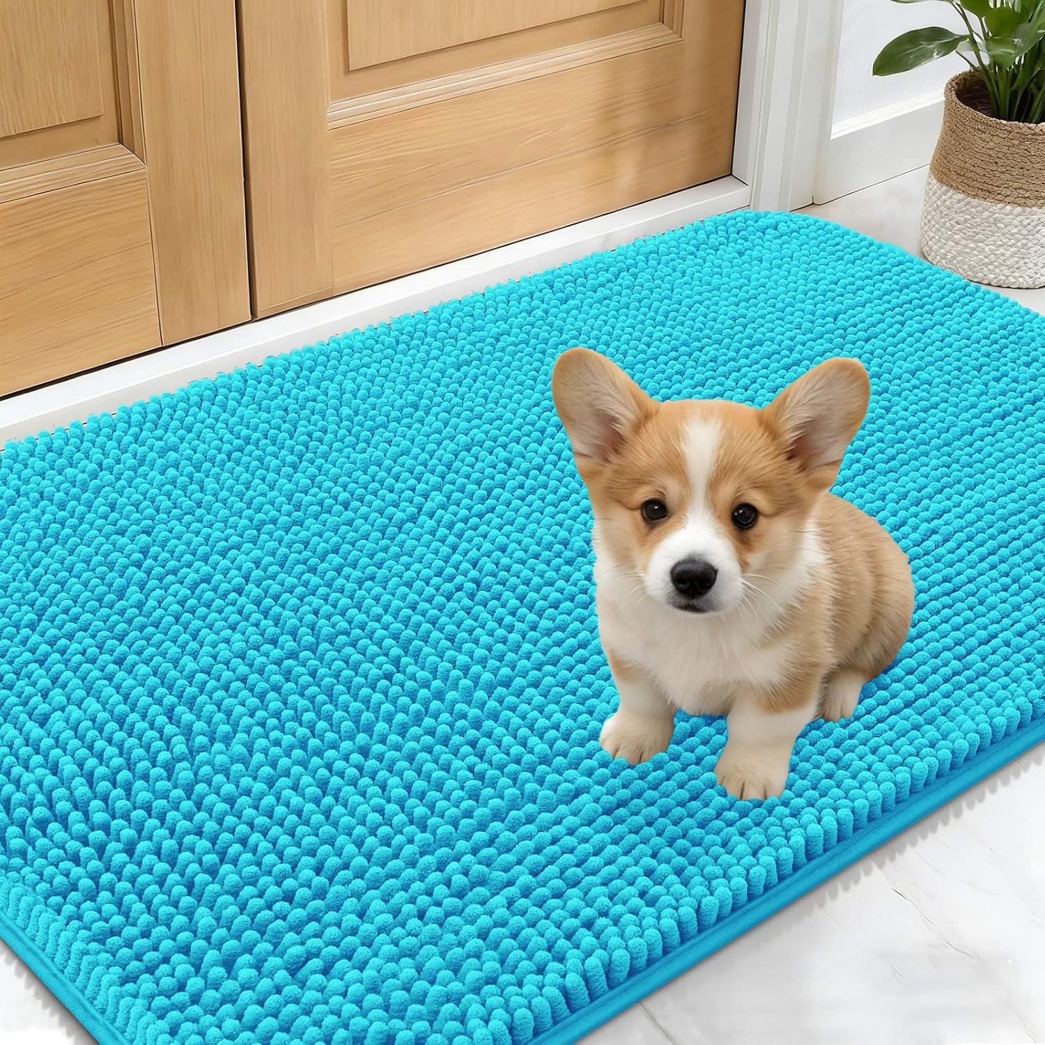 OLANLY Dog Door Mat for Muddy Paws 70x24, Absorbs Moisture and Dirt, Absorbent Non-Slip Washable Doormat, Quick Dry Chenille Mud Mat for Dogs, Entry Indoor Entryway Carpet for Inside Floor, Beige