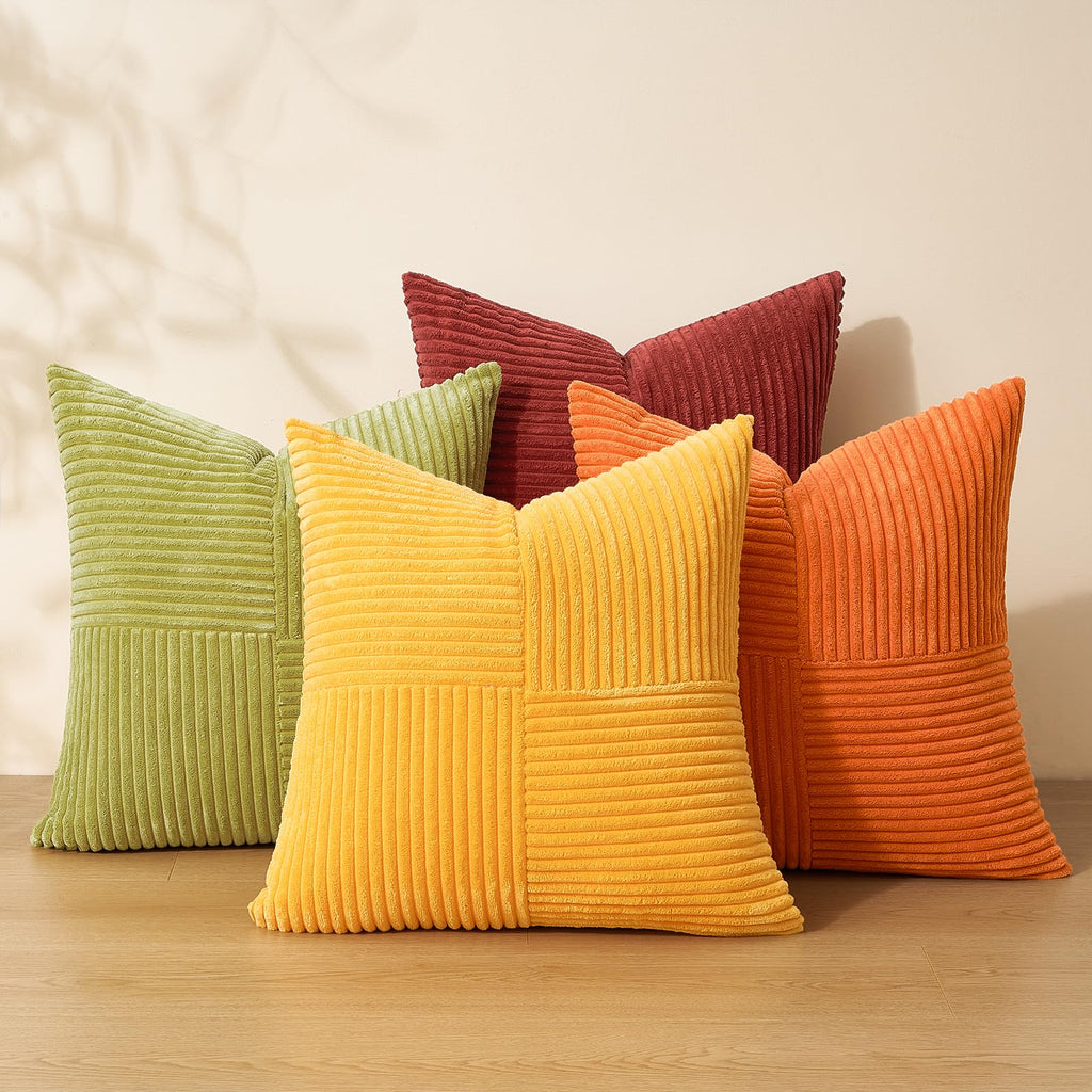 Topfinel SageGreen Throw Pillow Covers 18X18 Inch Set of 4,Boho Farmhouse Cozy Cushion Cover with Corduroy,Soft Accent Forest Green Pillow Covers for Couch,Bed,Living Room Home Decor