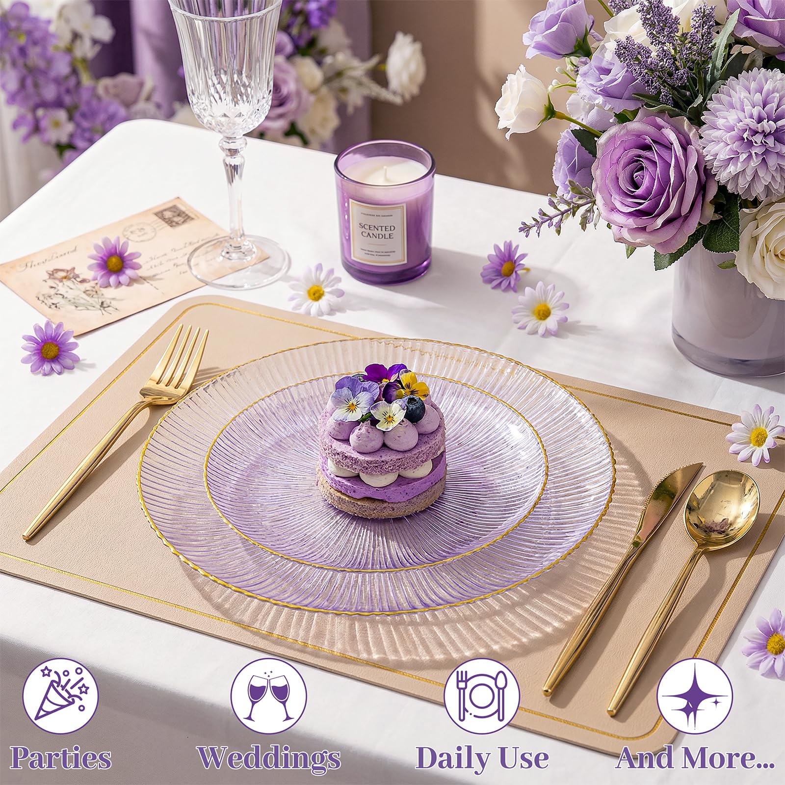 DaYammi 60Pcs Sage Green Plastic Plates with Gold Rim,Disposable Plates Set Includes 30 Dinner Plate & 30 Salad Plate,Fancy Green Party Plates with Radial Texture for Party Wedding Dinner