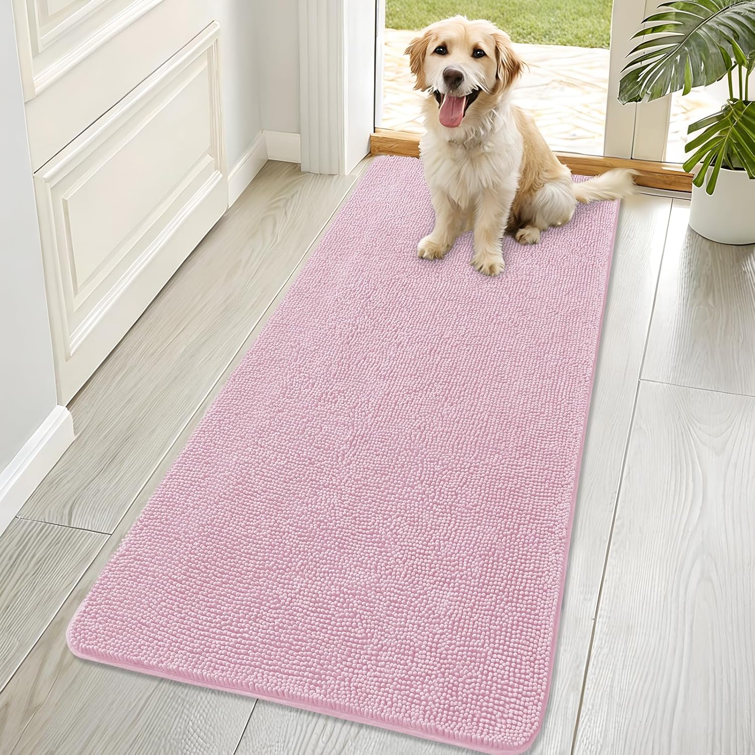 OLANLY Dog Door Mat for Muddy Paws 48x30, Absorbs Moisture and Dirt, Absorbent Non-Slip Washable Doormat, Quick Dry Chenille Mud Mat for Dogs, Entry Indoor Entryway Carpet for Inside Floor, Grey